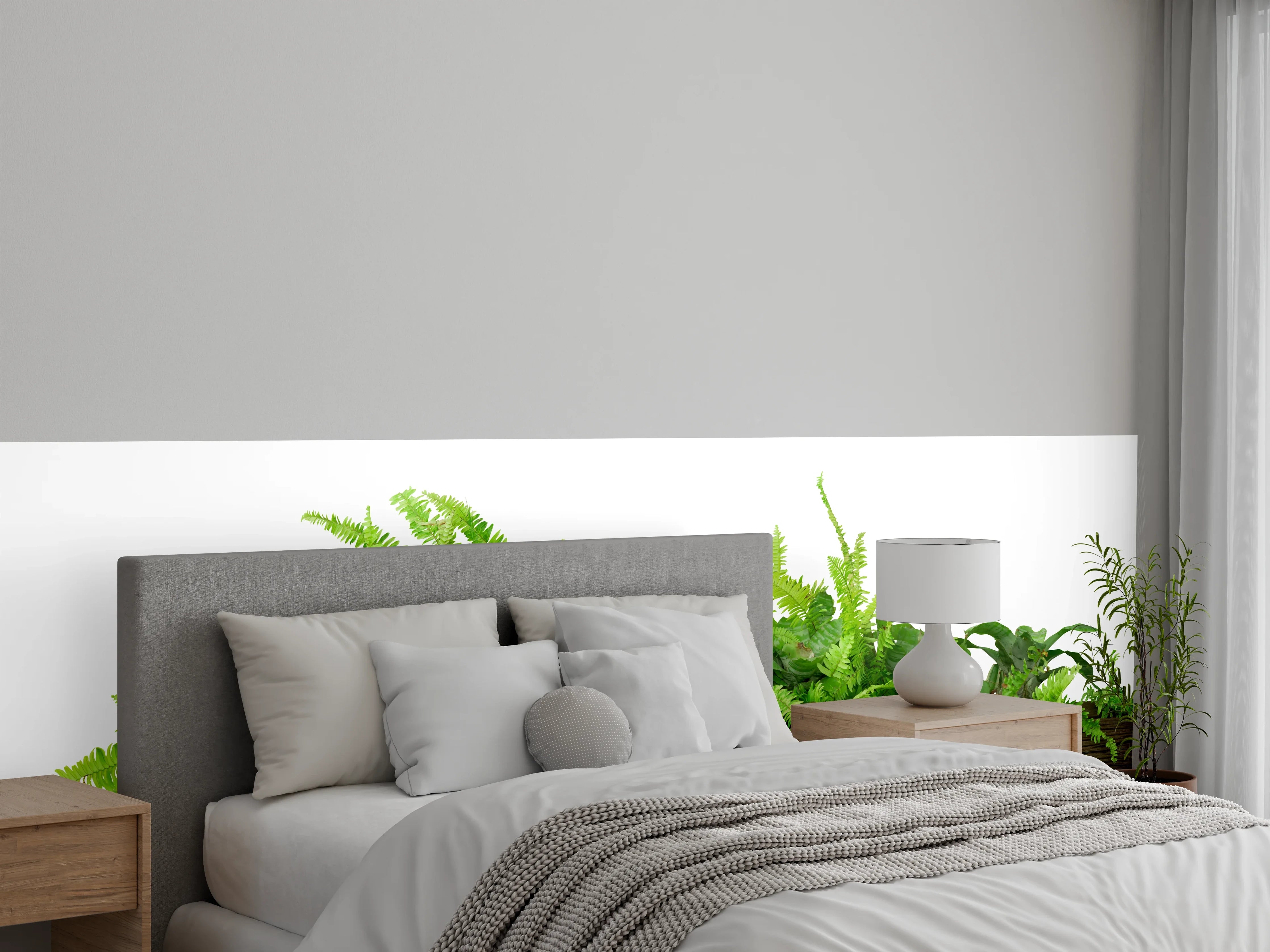 Wandverkleidung Schlafzimmer - Dschungelpflanzen auf Holzstamm