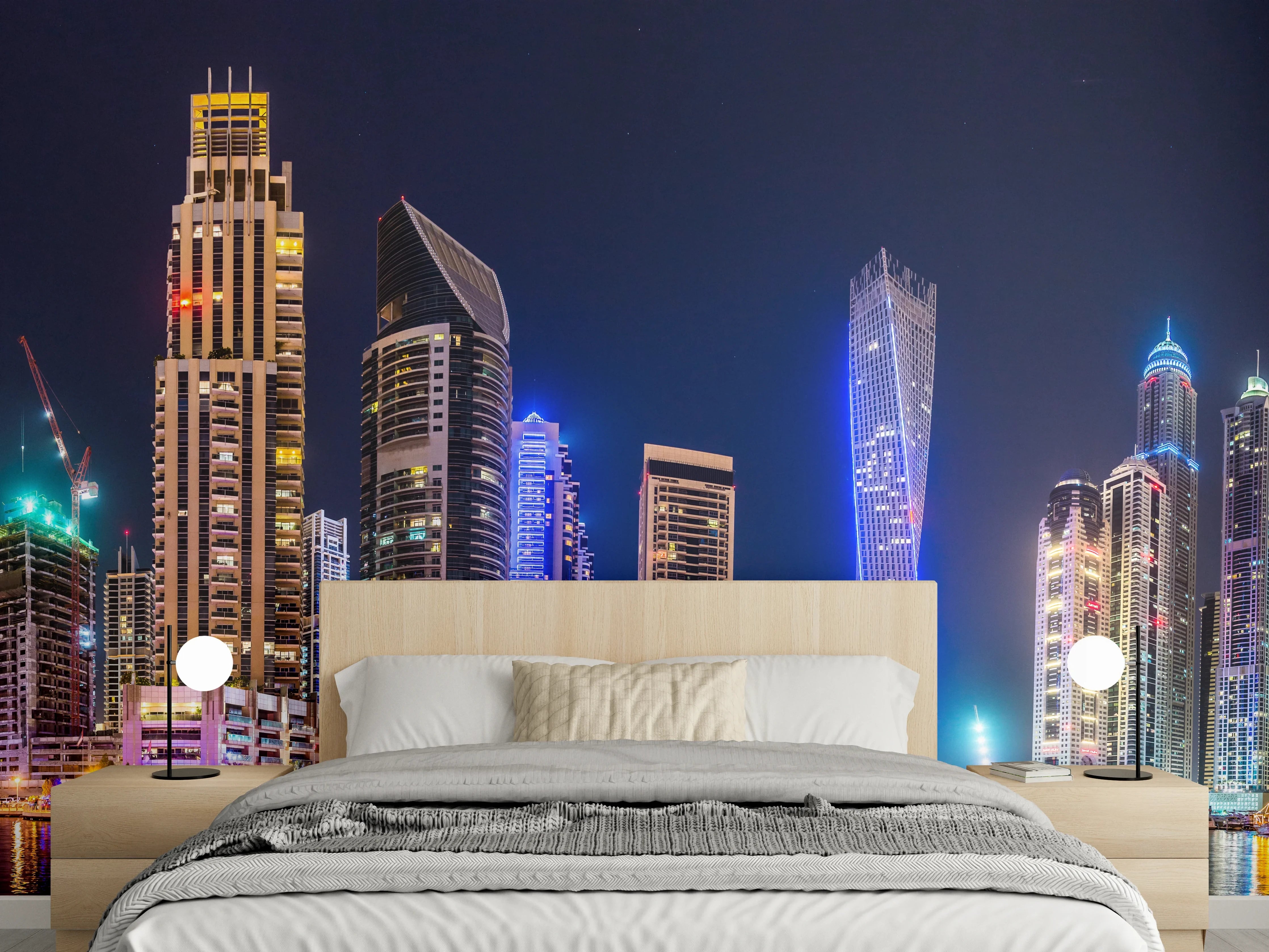 Wandverkleidung Schlafzimmer - Dubai Marina Skyline bei Nacht