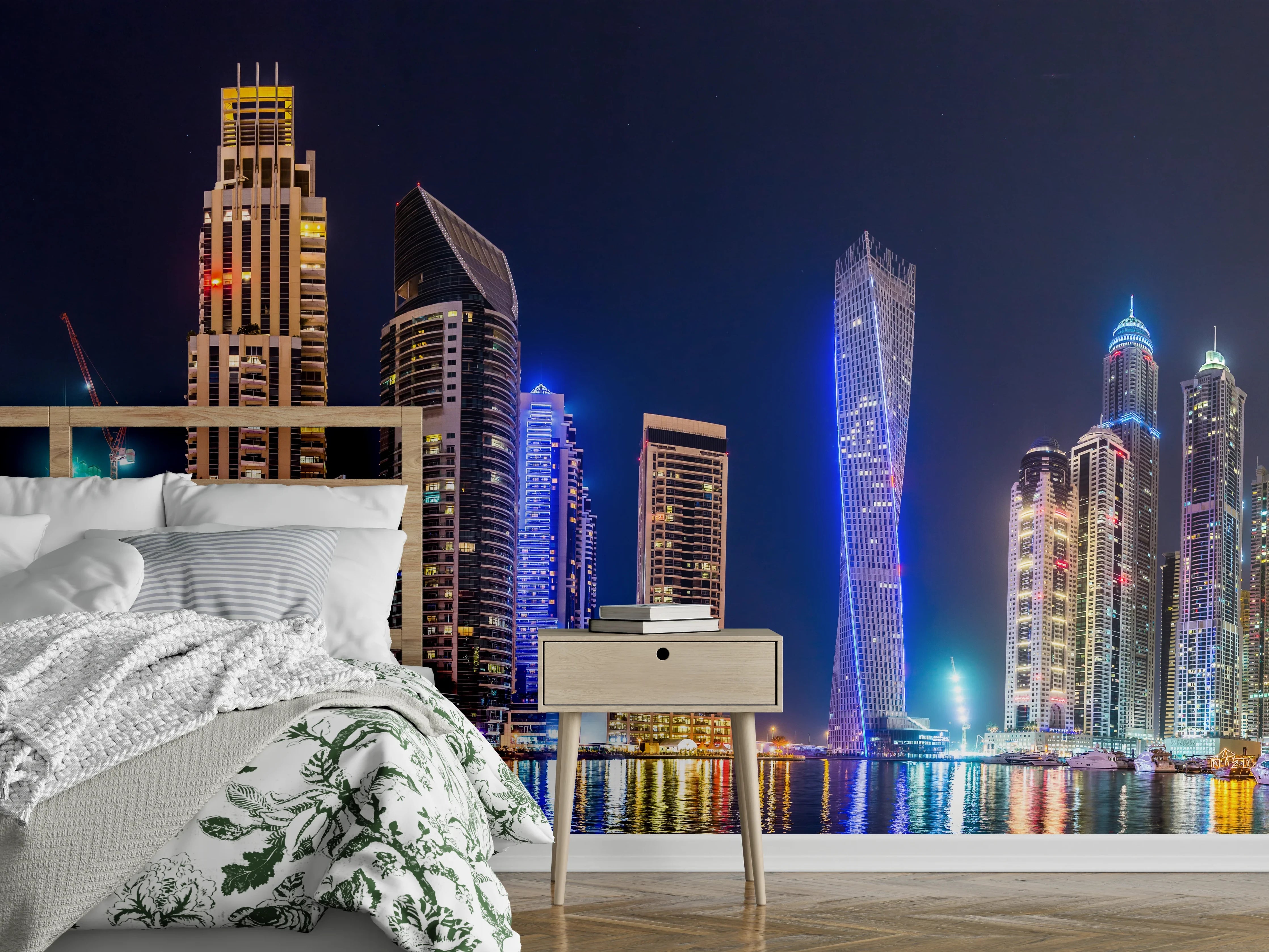 Wandverkleidung Schlafzimmer - Dubai Marina Skyline bei Nacht