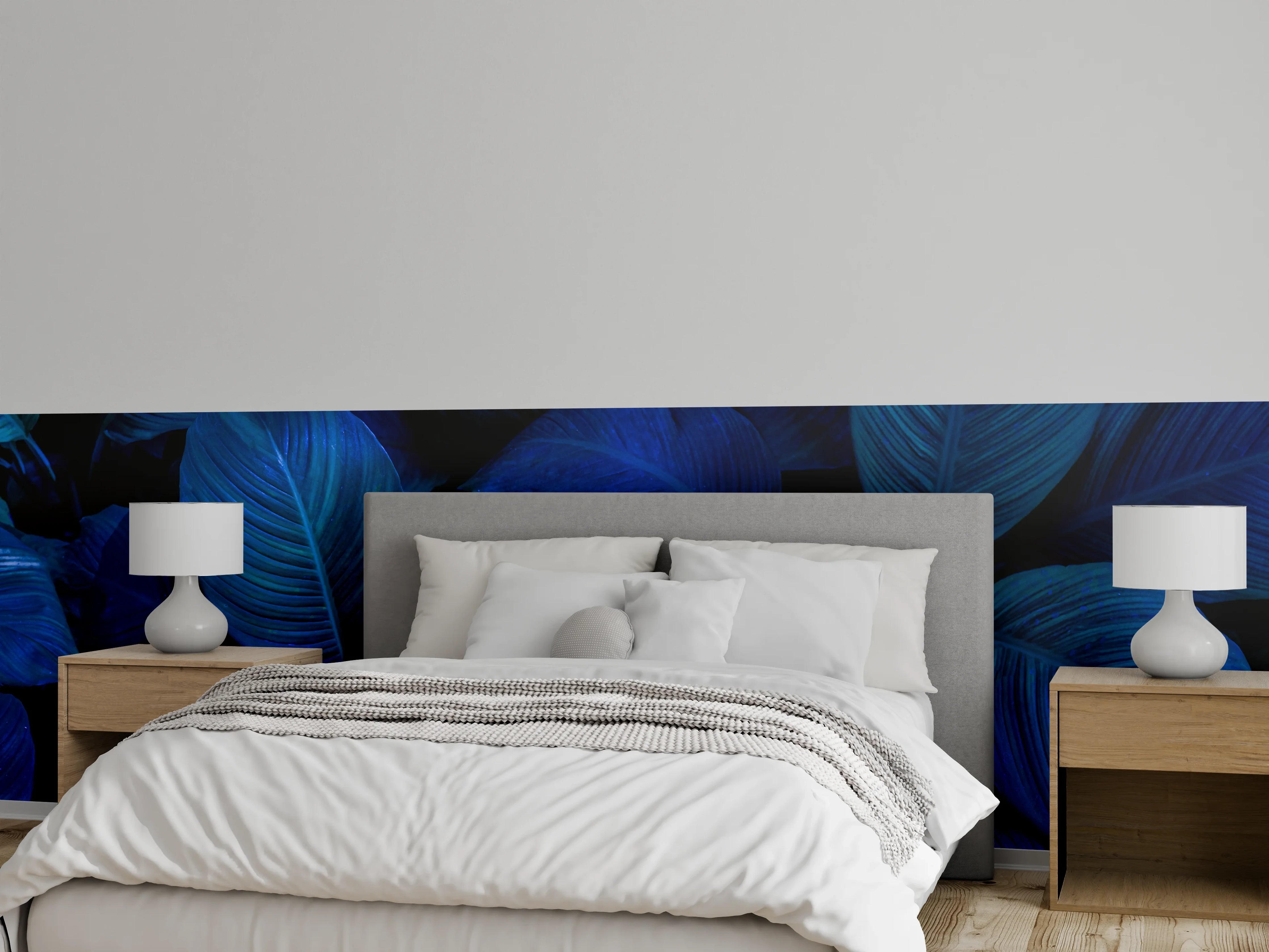 Wandverkleidung Schlafzimmer - Dunkelblaue Blätter – Modernes Wanddekor