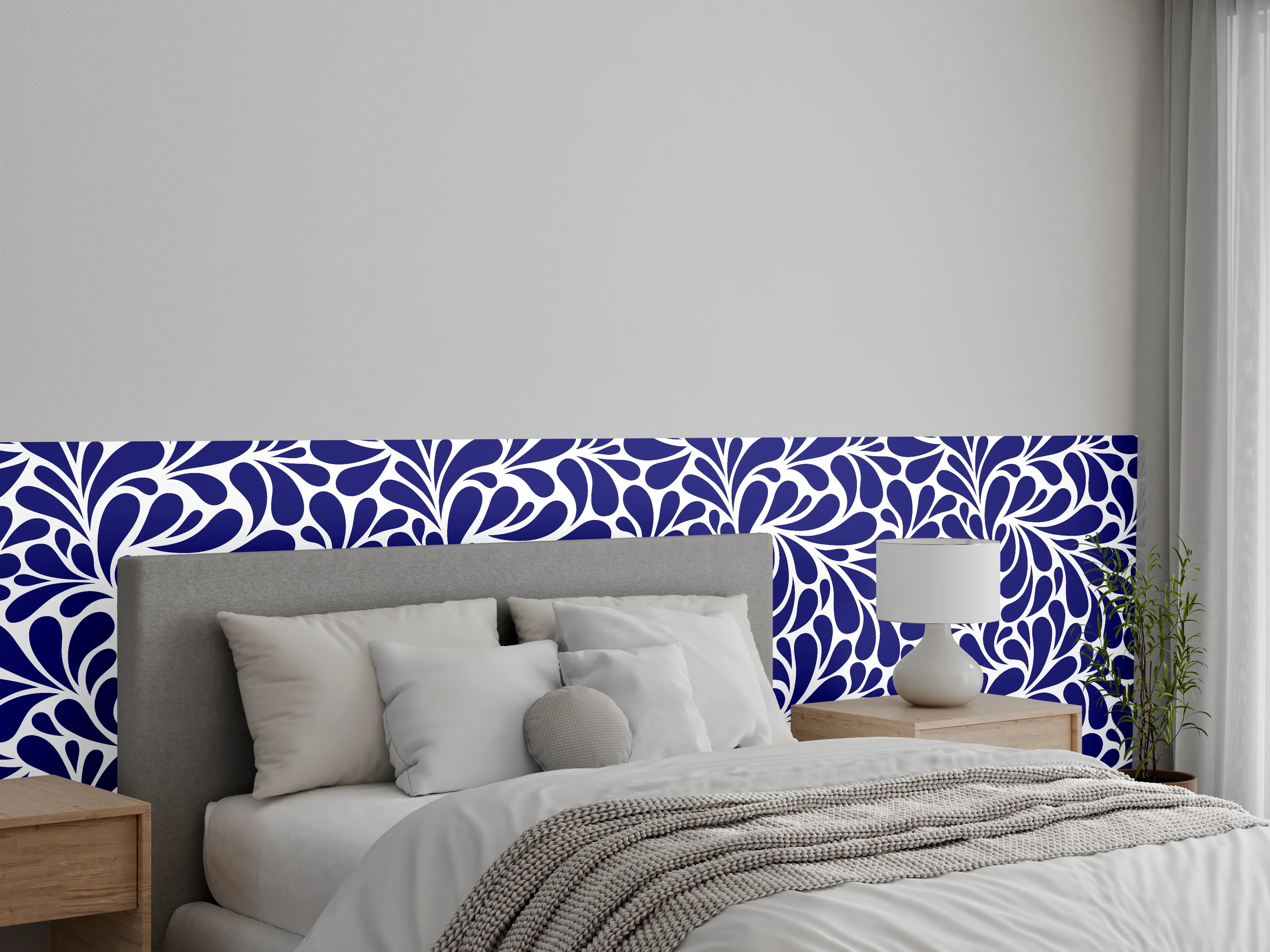 Wandverkleidung Schlafzimmer - Dunkelblaues florales Muster abstrakt