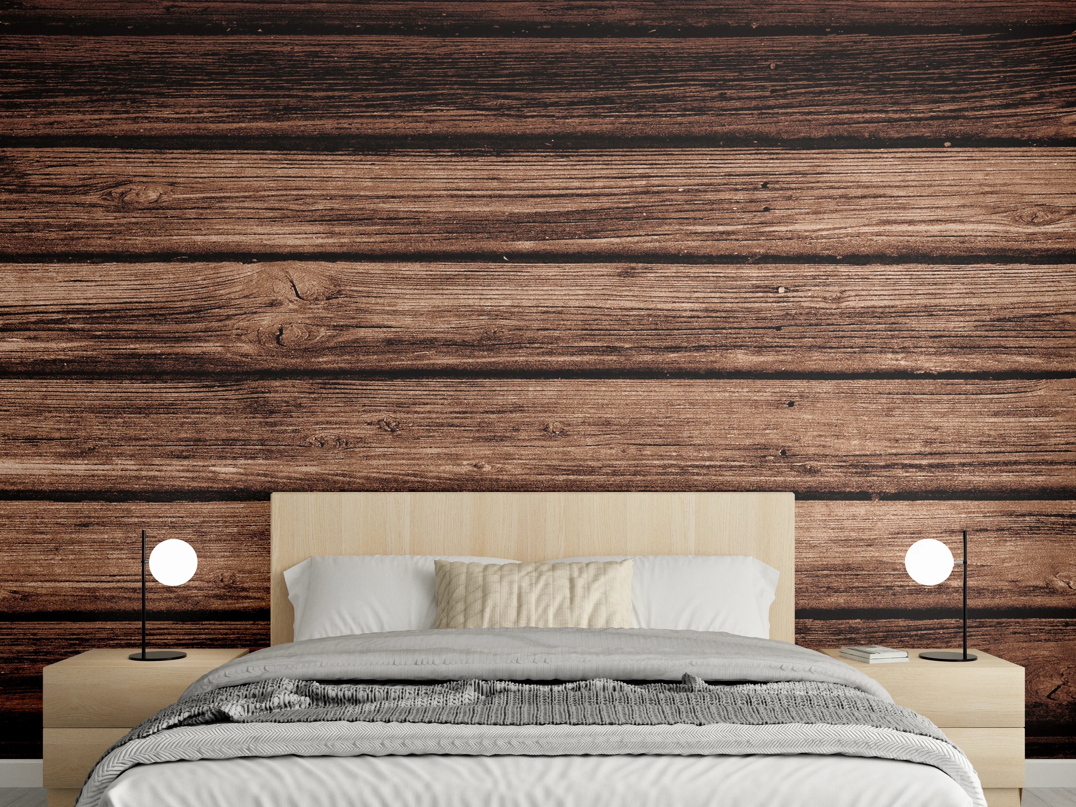 Wandverkleidung Schlafzimmer - Dunkelbraun-rustikale Holzplanken