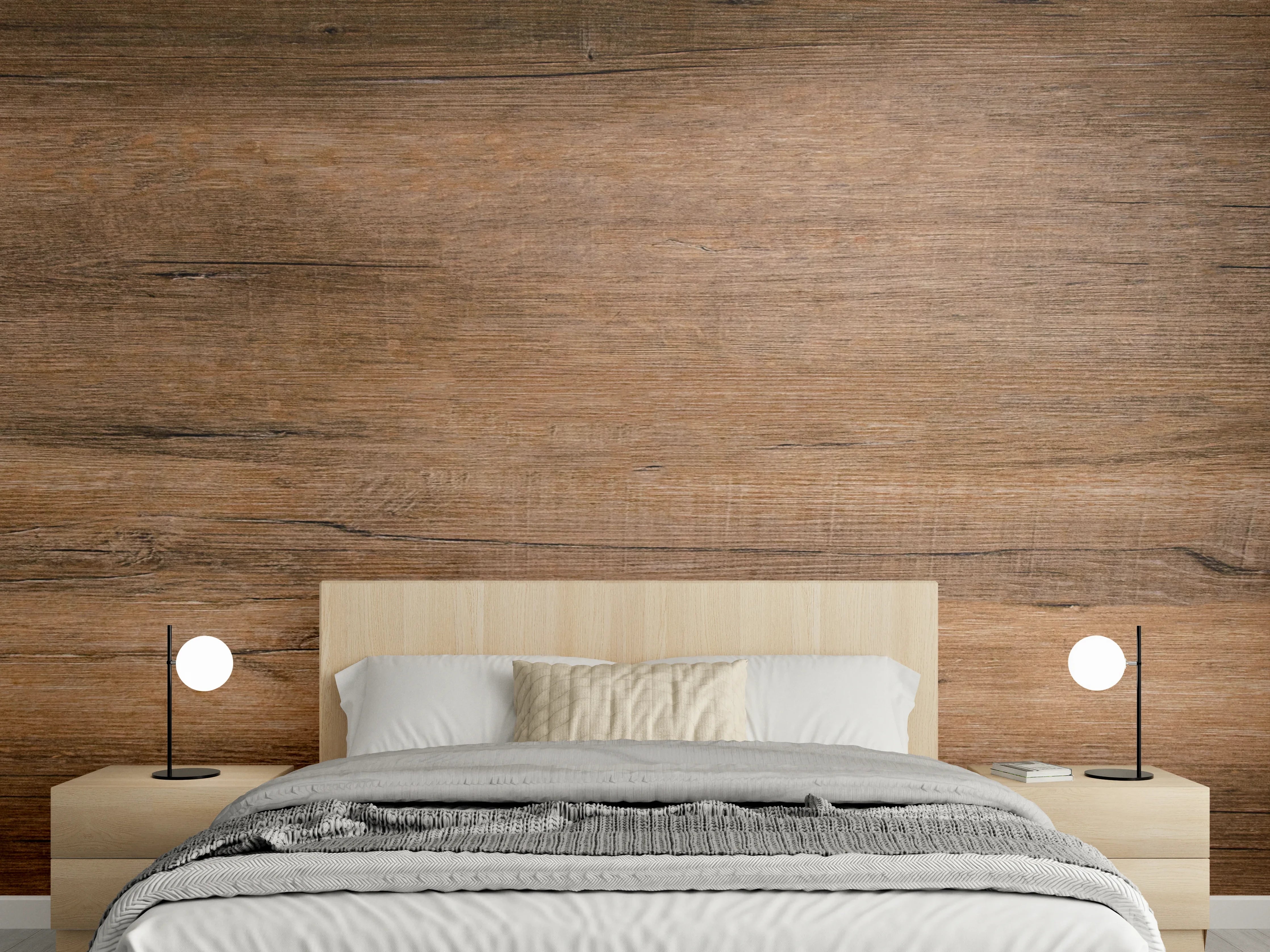 Wandverkleidung Schlafzimmer - Dunkelbraune Holzplatte