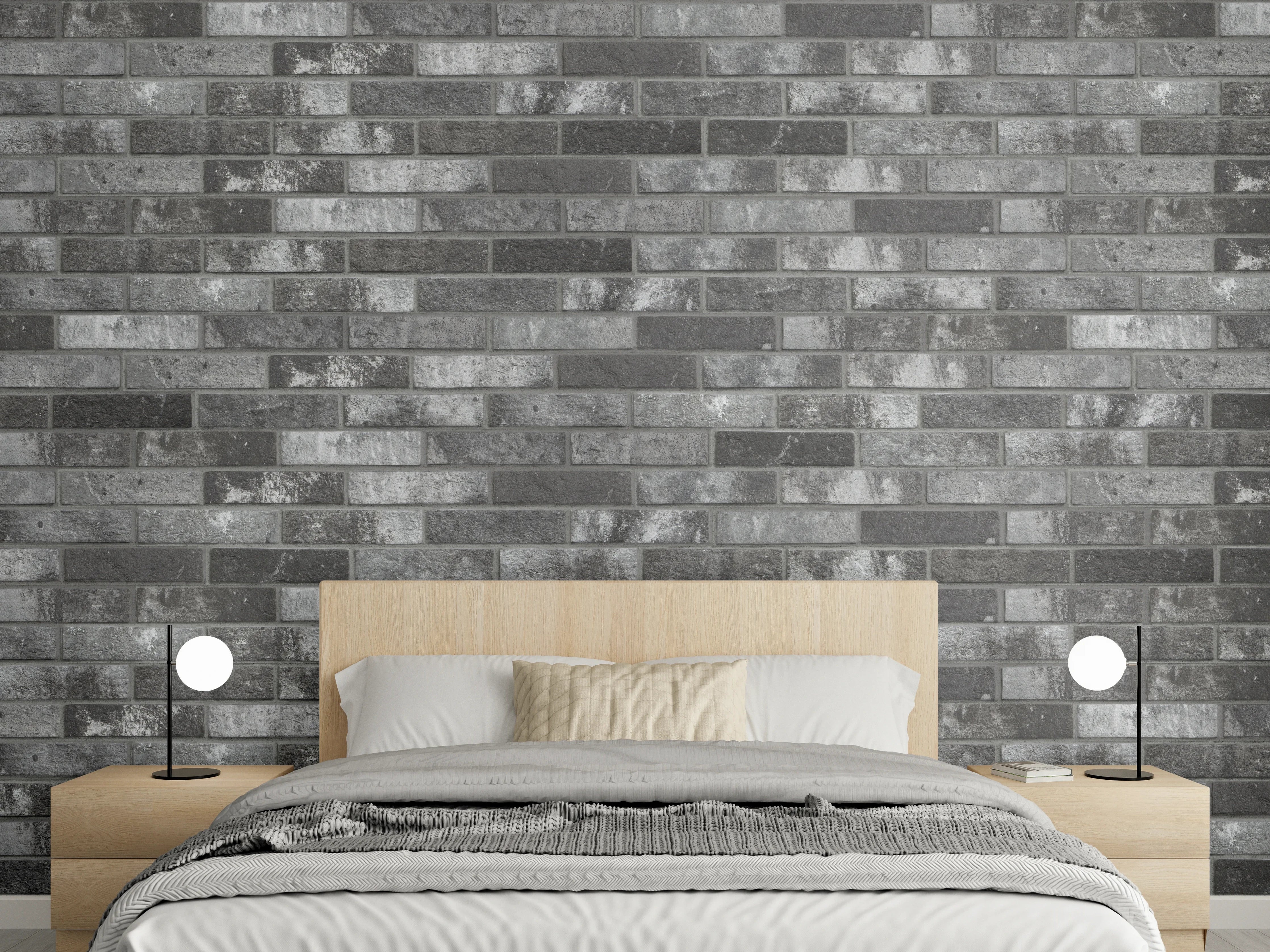 Wandverkleidung Schlafzimmer - Dunkelgraue Backsteinmauer