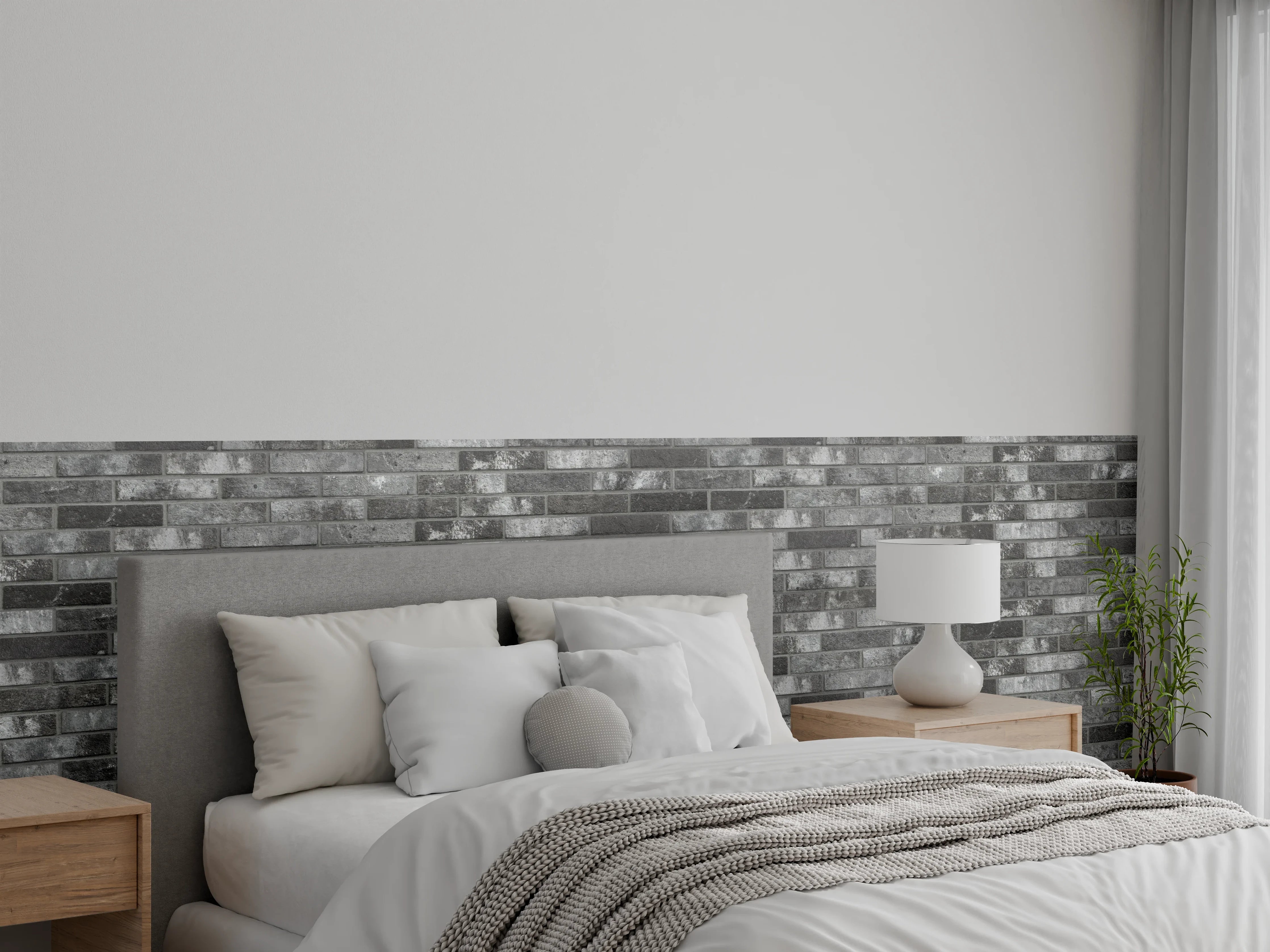 Wandverkleidung Schlafzimmer - Dunkelgraue Backsteinmauer