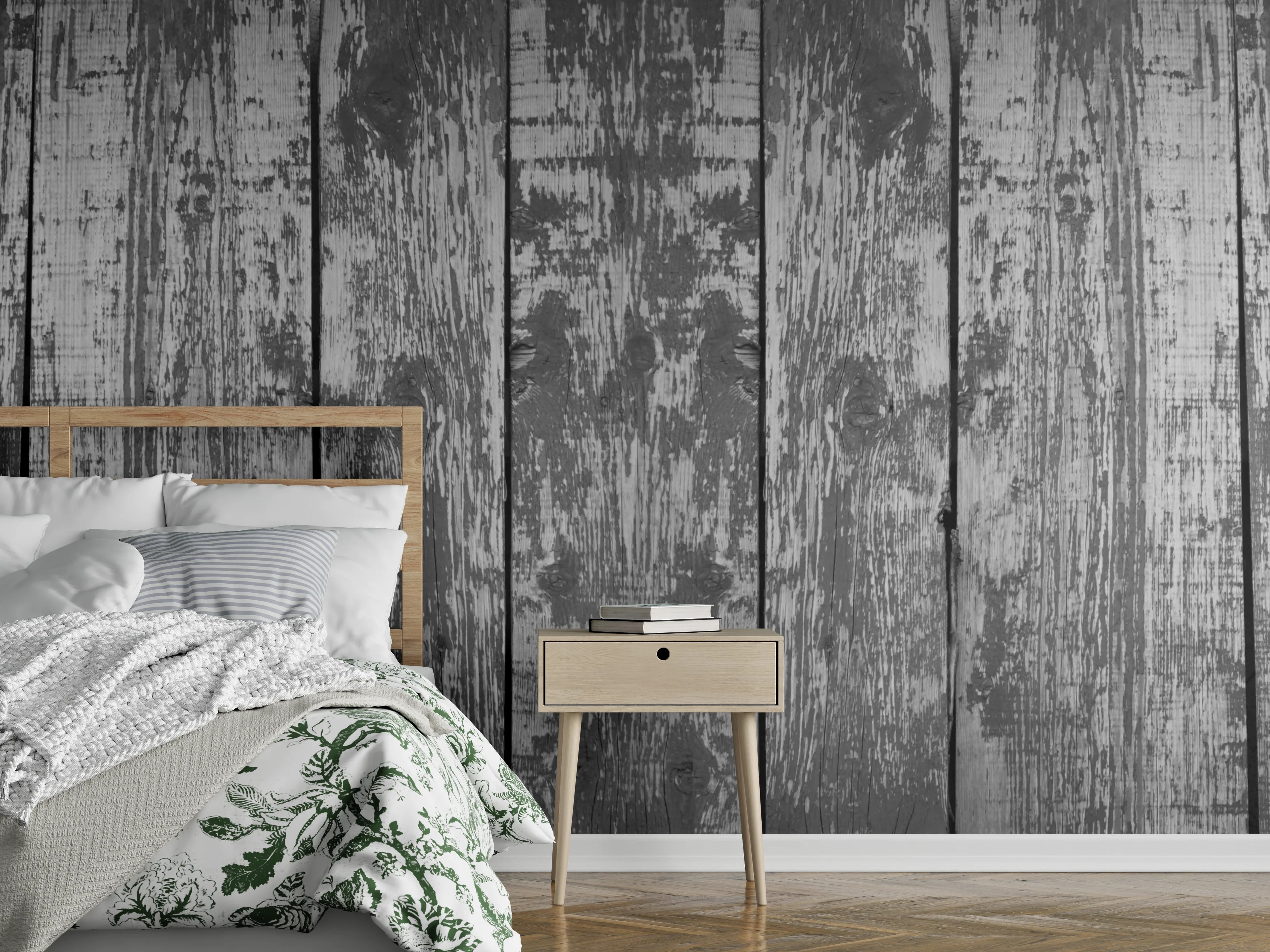Wandverkleidung Schlafzimmer - Dunkelgrauer Holzhintergrund