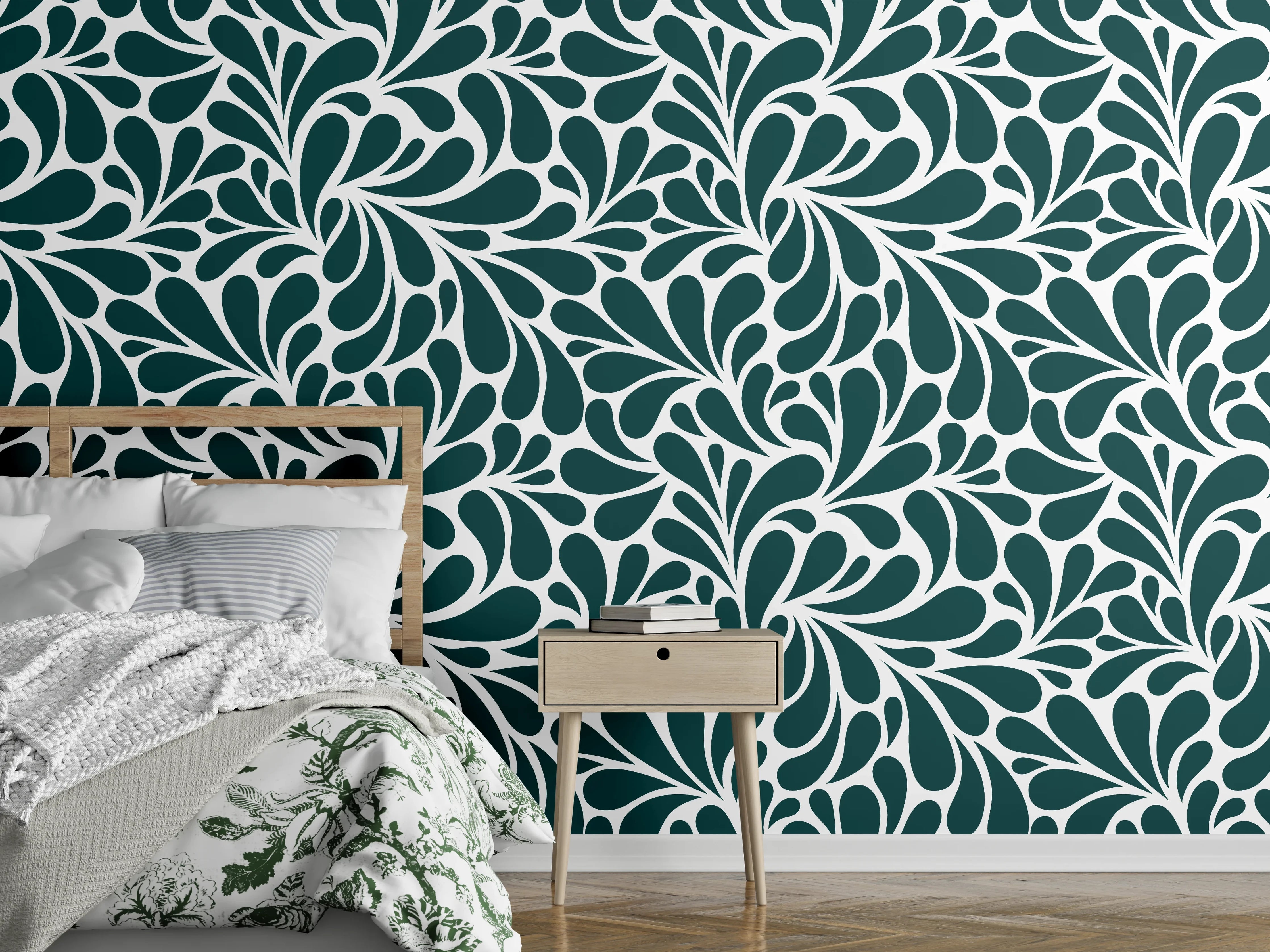 Wandverkleidung Schlafzimmer - Dunkelgrüne Blattmuster-Textur