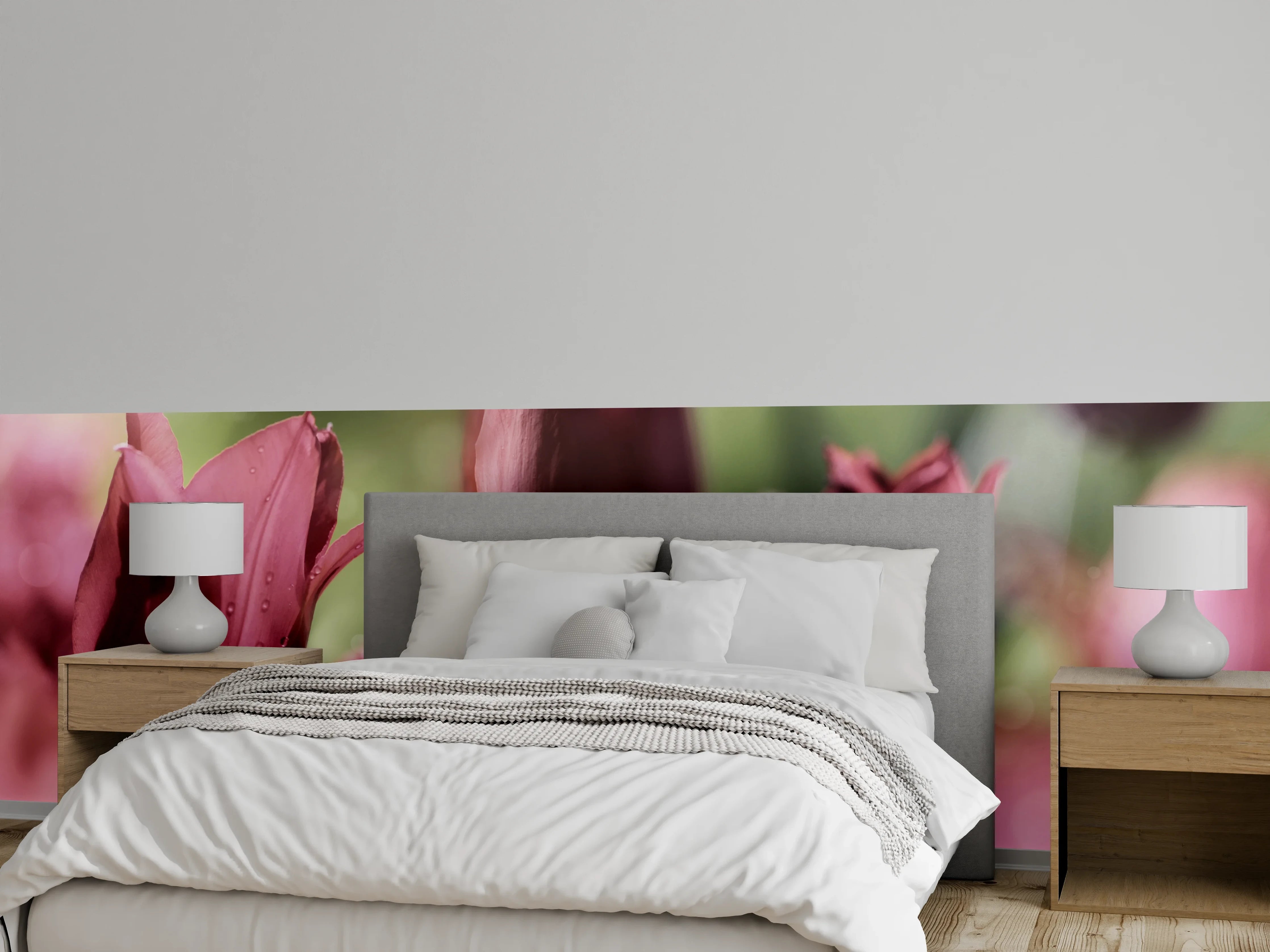 Wandverkleidung Schlafzimmer - Dunkelrosa Tulpen