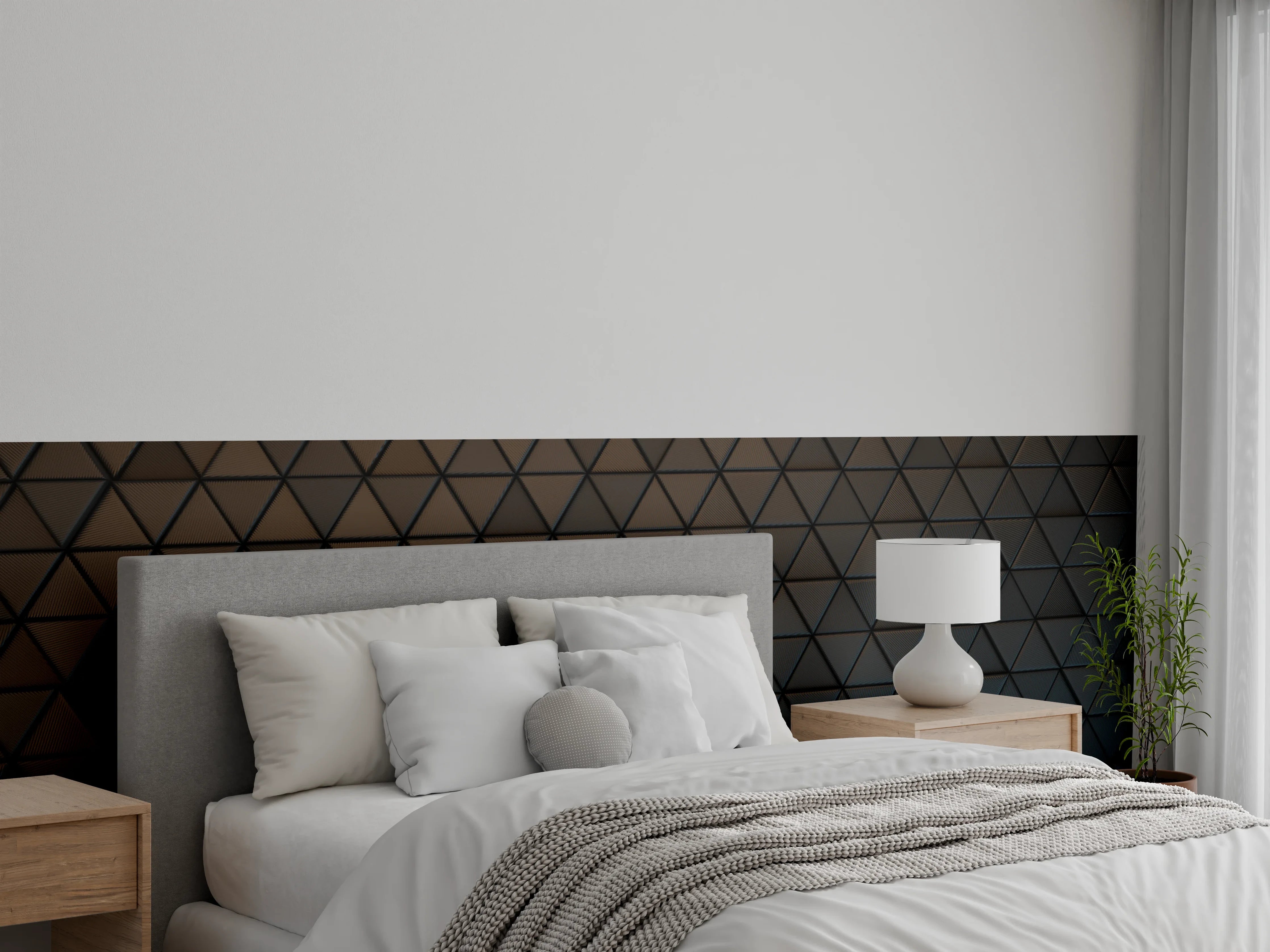 Wandverkleidung Schlafzimmer - Dunkle 3D-Trianglemuster Wanddeko