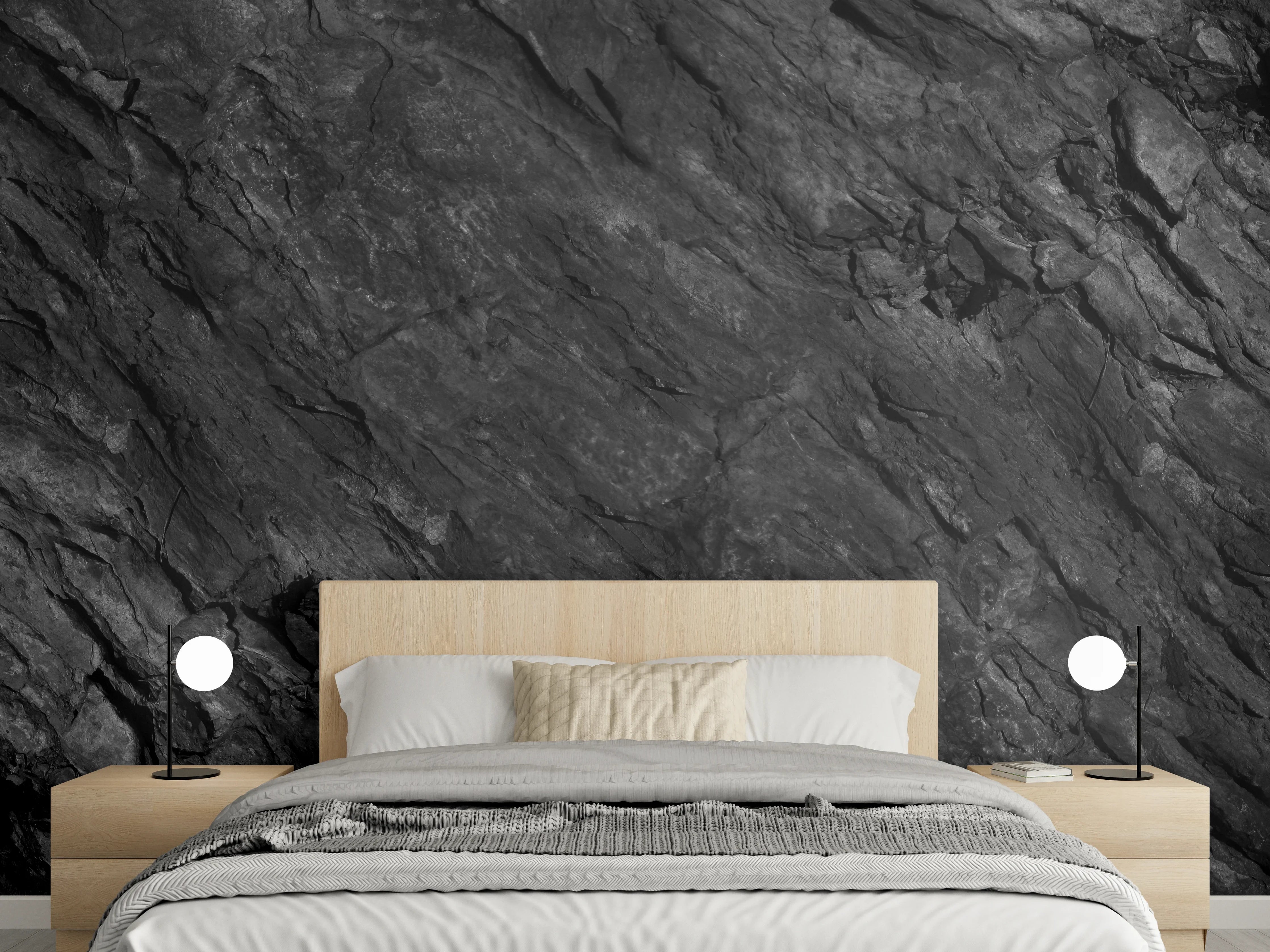 Wandverkleidung Schlafzimmer - Dunkle Felsstruktur, Naturaufnahme