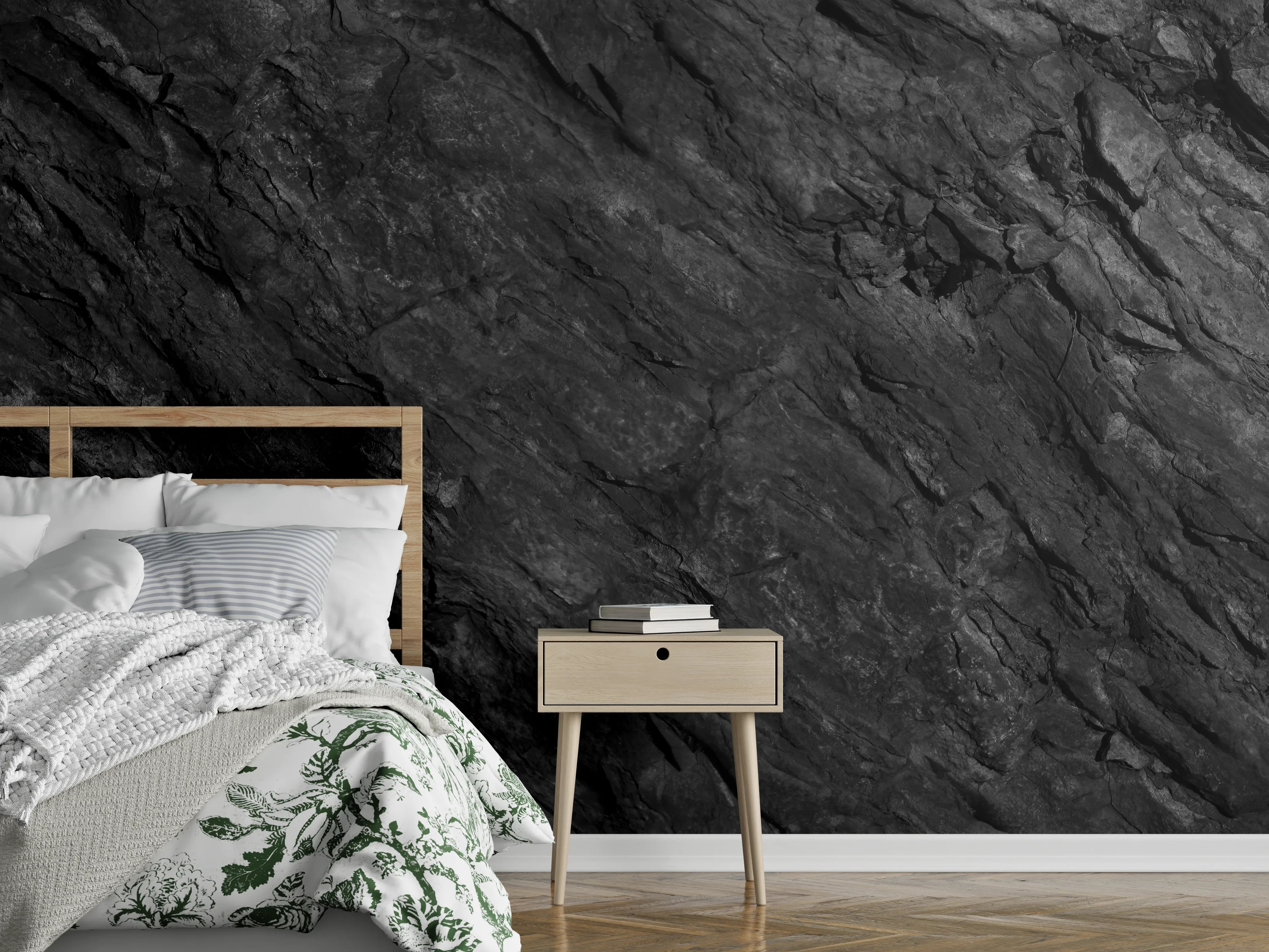 Wandverkleidung Schlafzimmer - Dunkle Felsstruktur, Naturaufnahme