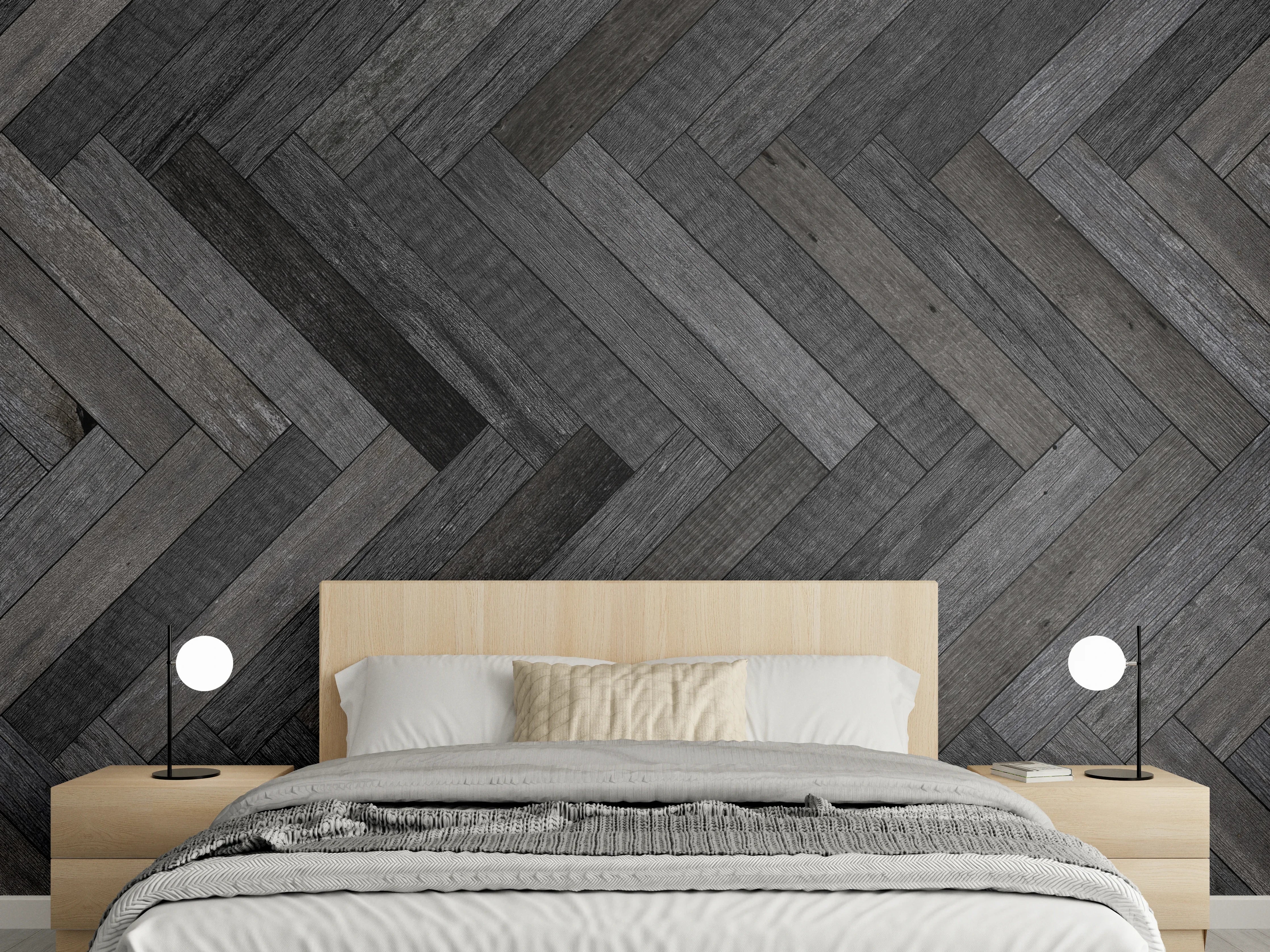 Wandverkleidung Schlafzimmer - Dunkle Herringbone Parkettmuster