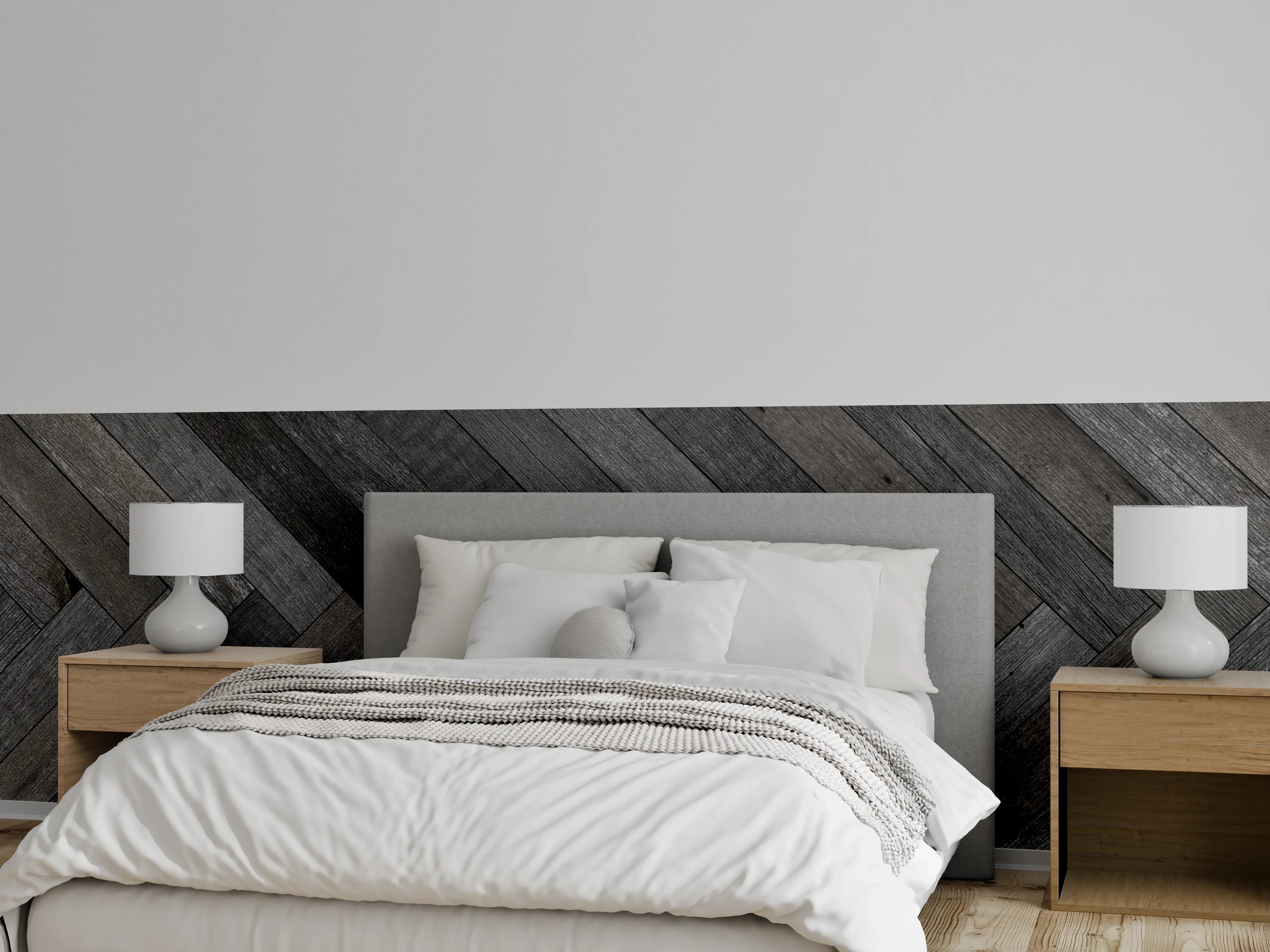 Wandverkleidung Schlafzimmer - Dunkle Herringbone Parkettmuster