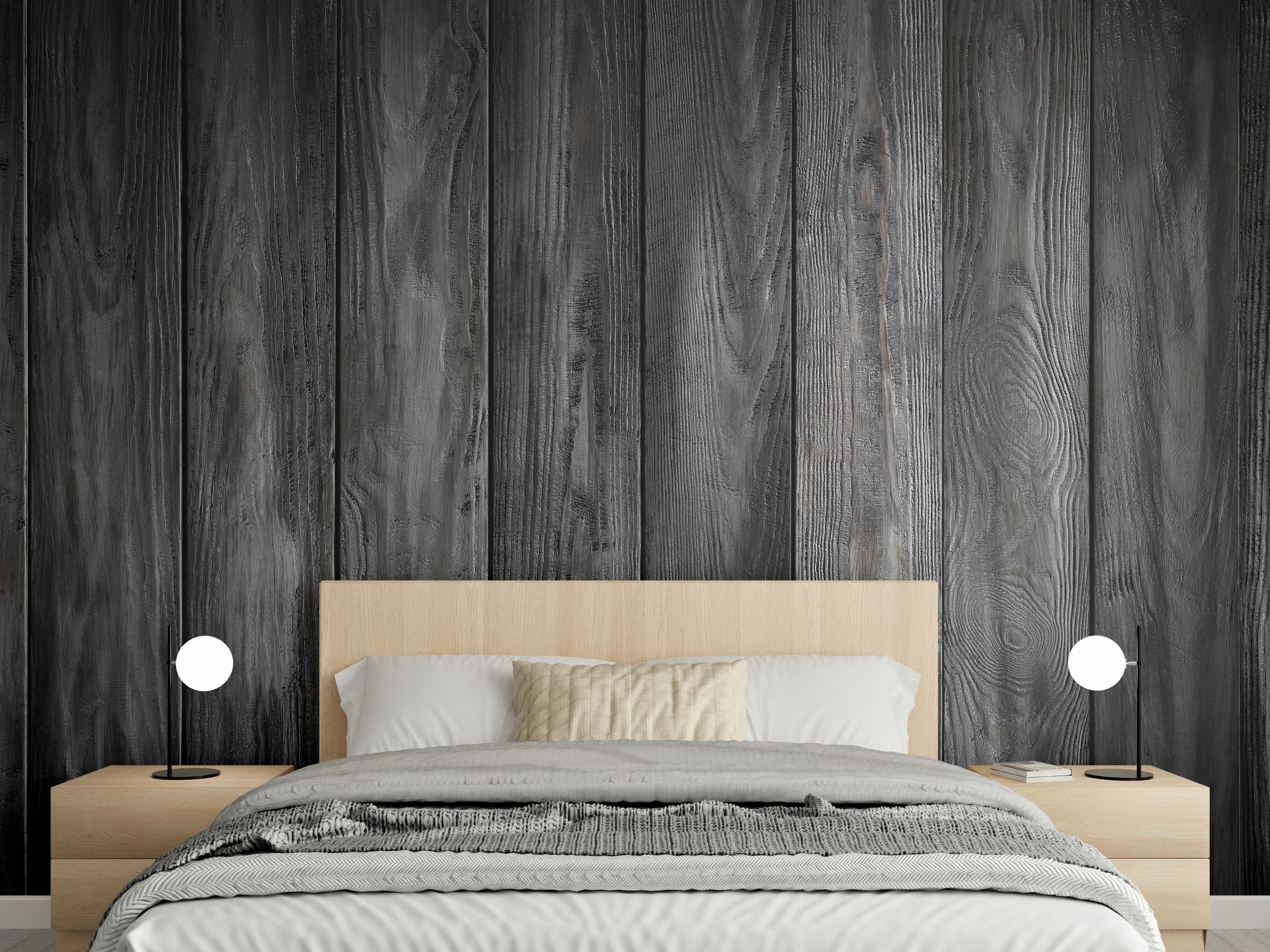 Wandverkleidung Schlafzimmer - Dunkle Holzpaneele Wandoptik modern