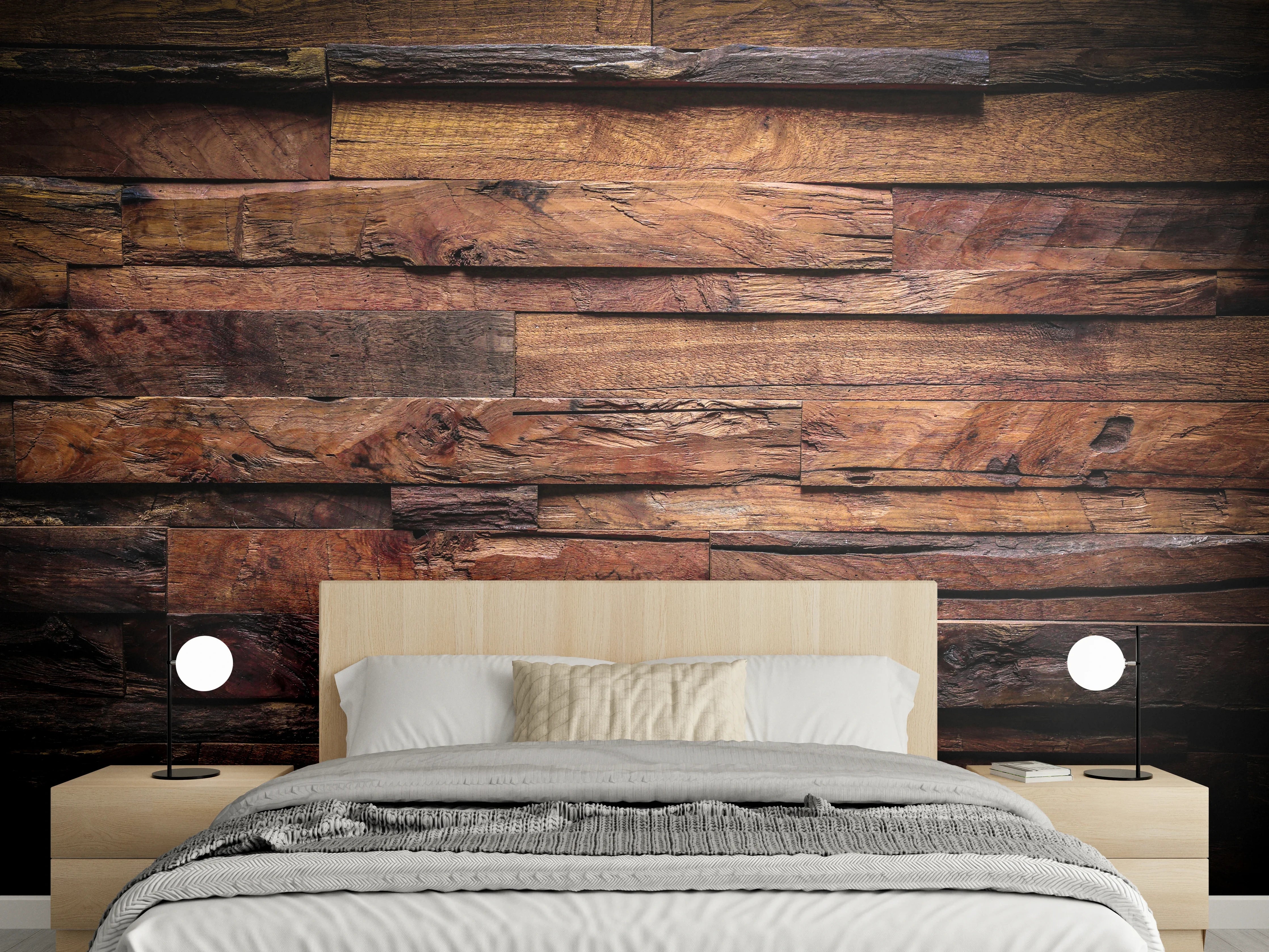 Wandverkleidung Schlafzimmer - Dunkle Holztextur