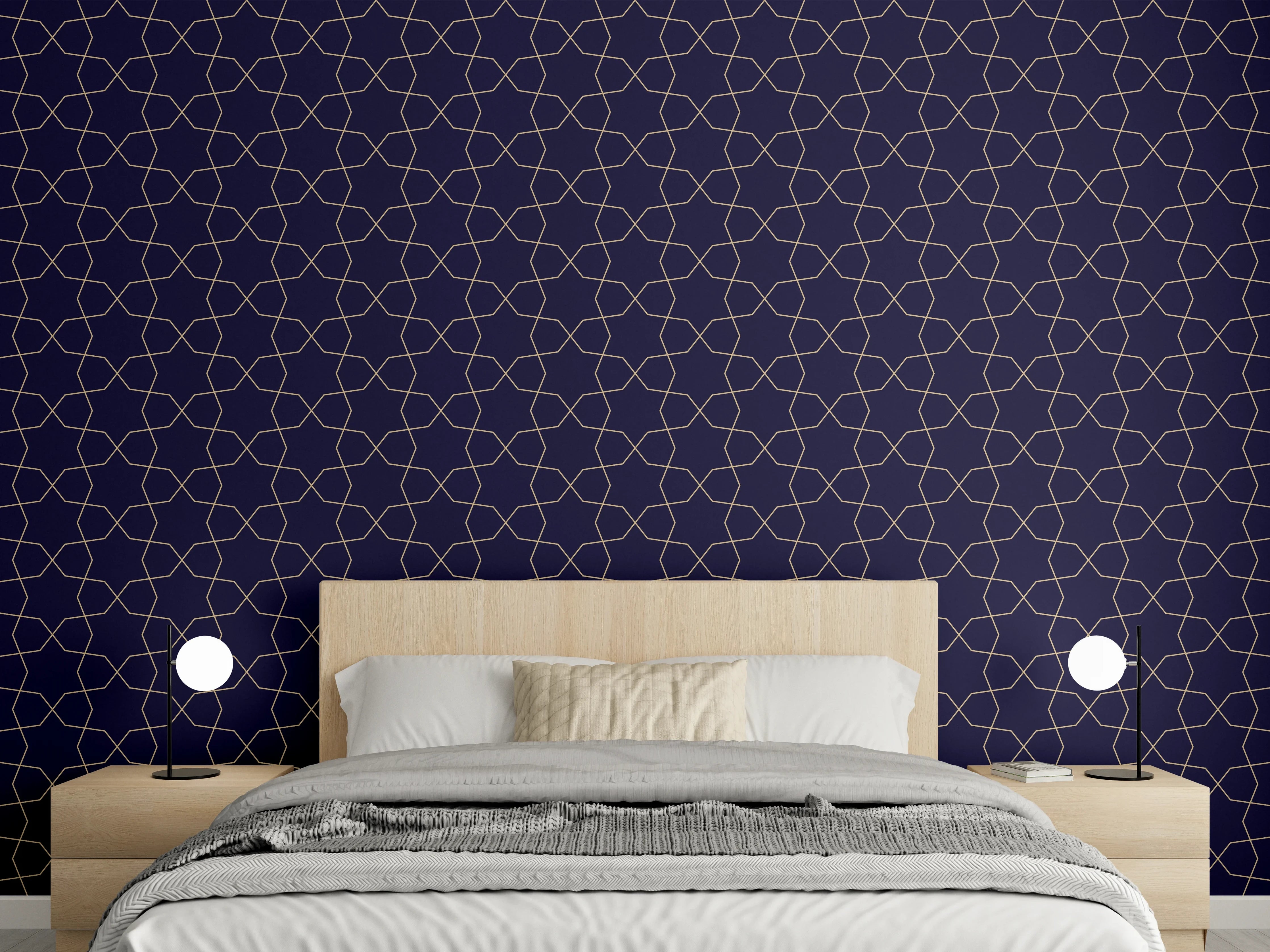 Wandverkleidung Schlafzimmer - Dunkle geometrische Muster mit glänzender Struktur