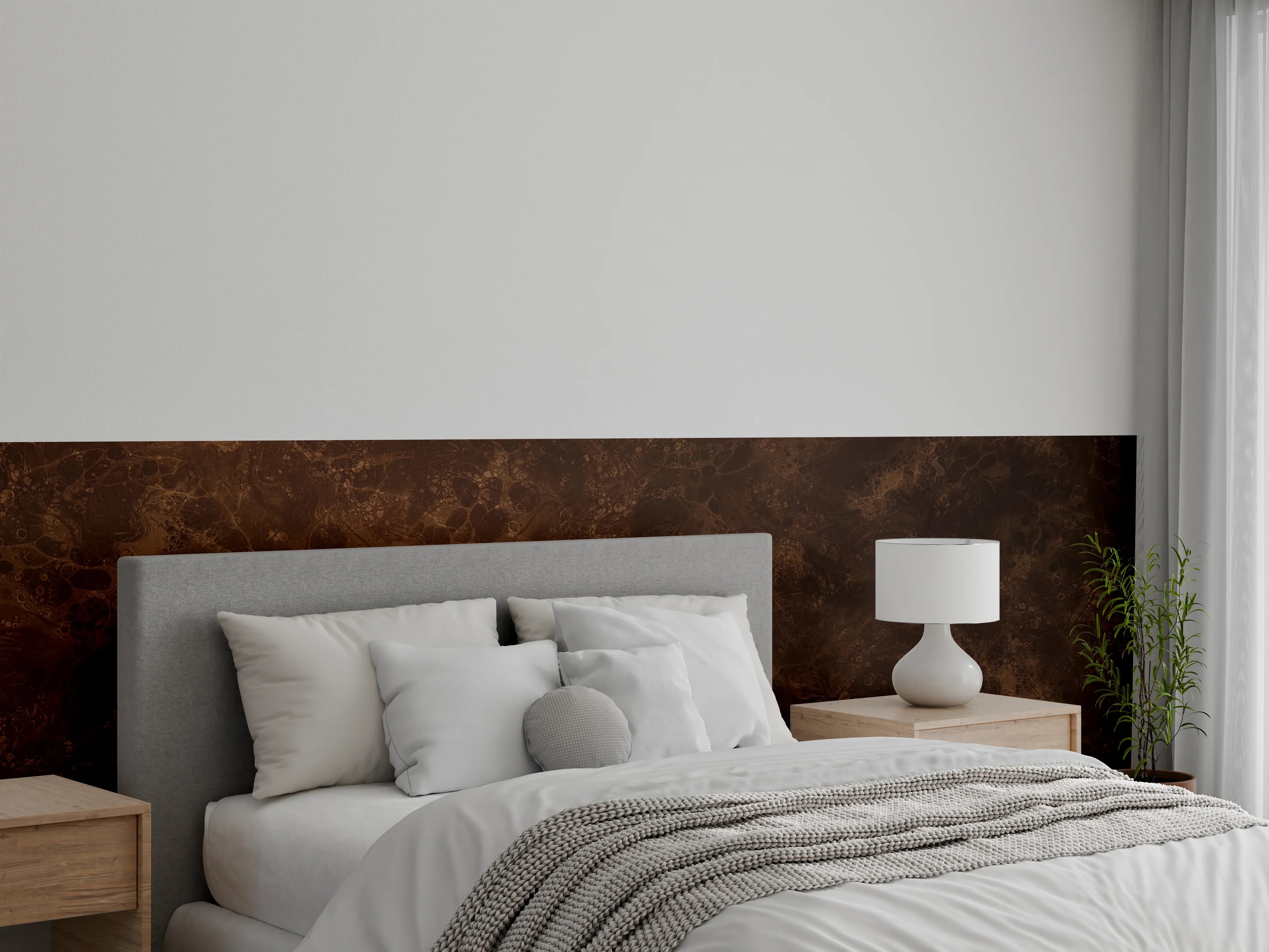 Wandverkleidung Schlafzimmer - Dunkler Marmor mit brauner Aderung