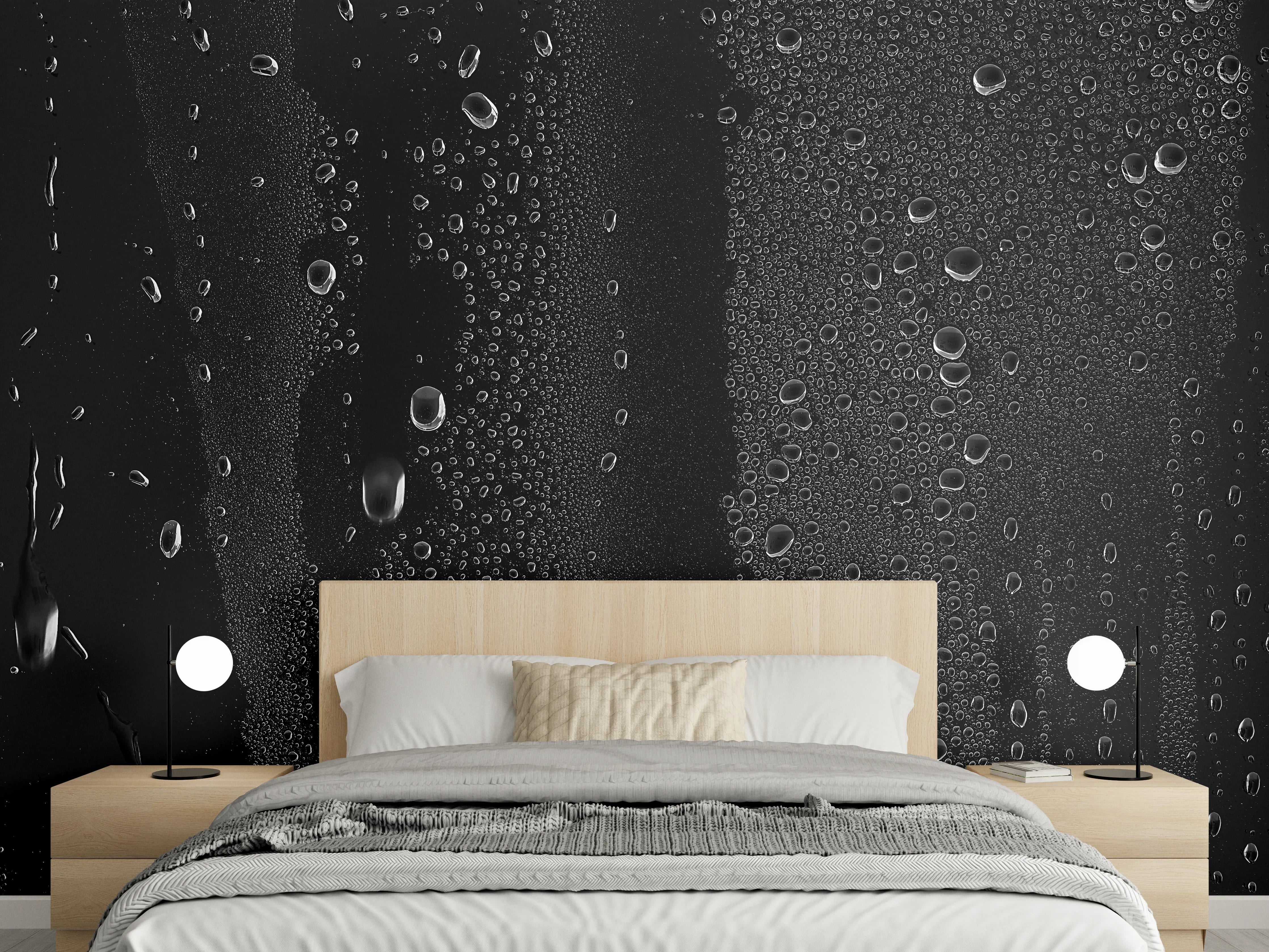 Wandverkleidung Schlafzimmer - Dunkles Wasser mit Regentropfen