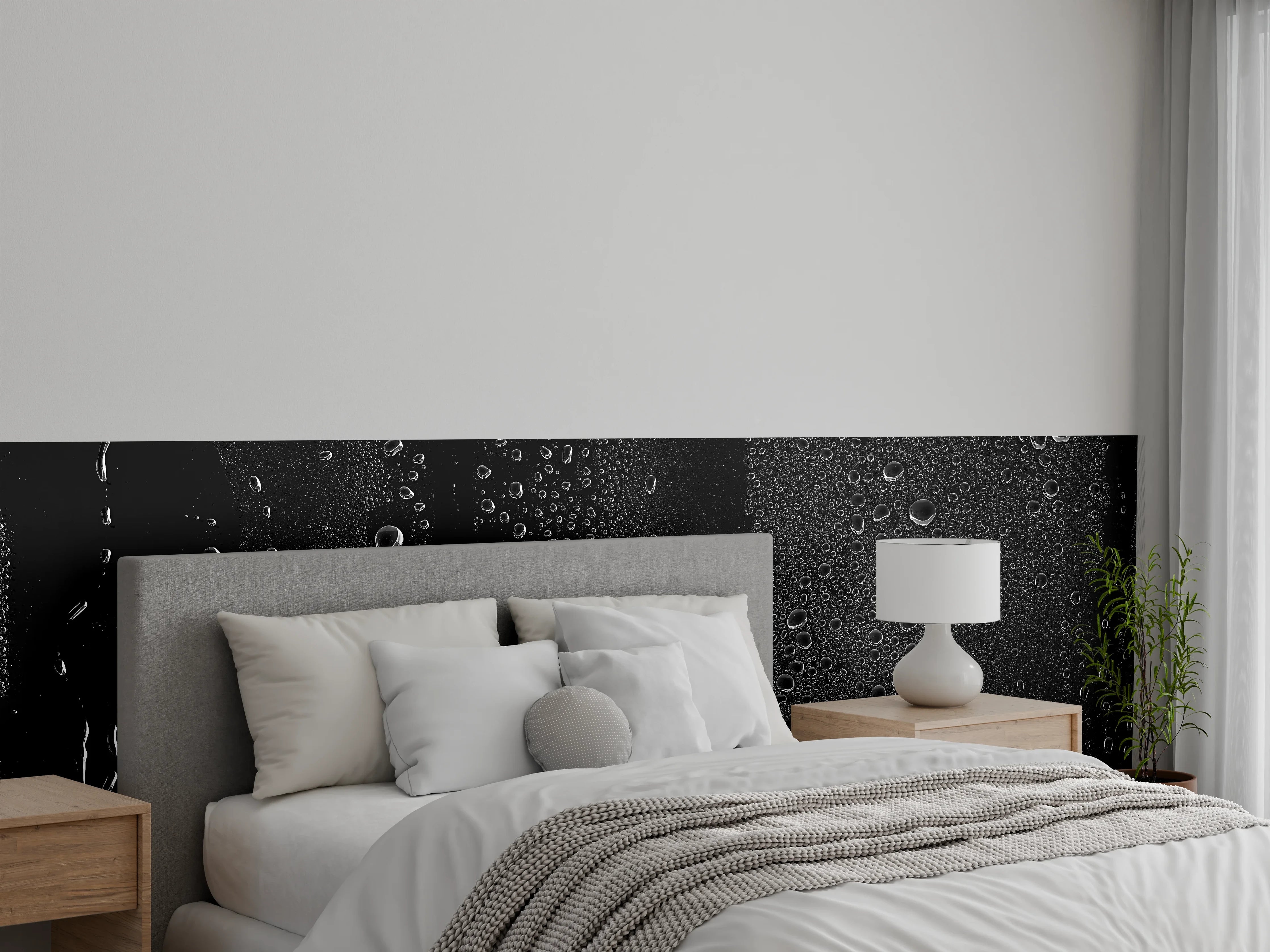 Wandverkleidung Schlafzimmer - Dunkles Wasser mit Regentropfen