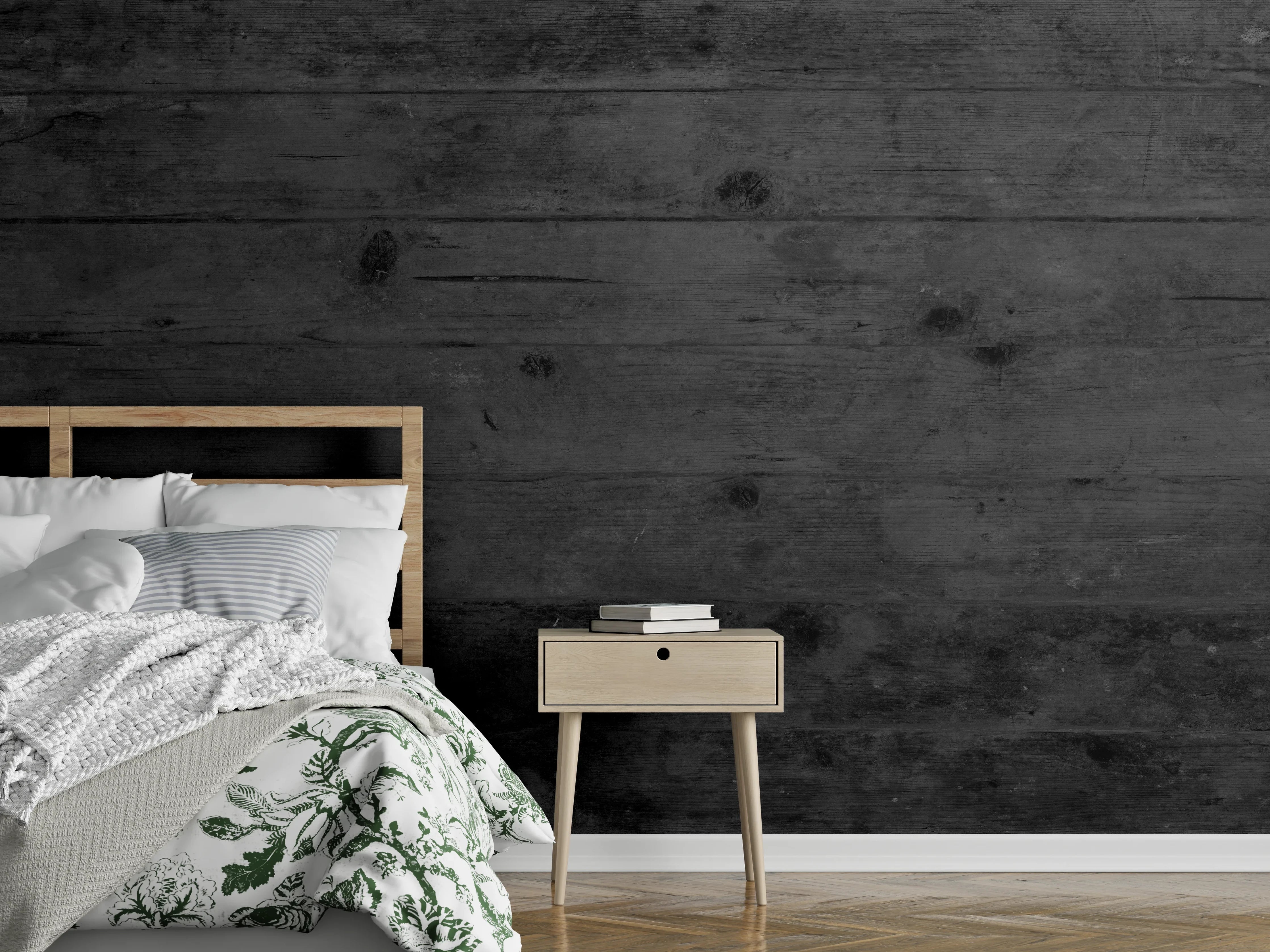 Wandverkleidung Schlafzimmer - Dunkles altes Hartholz