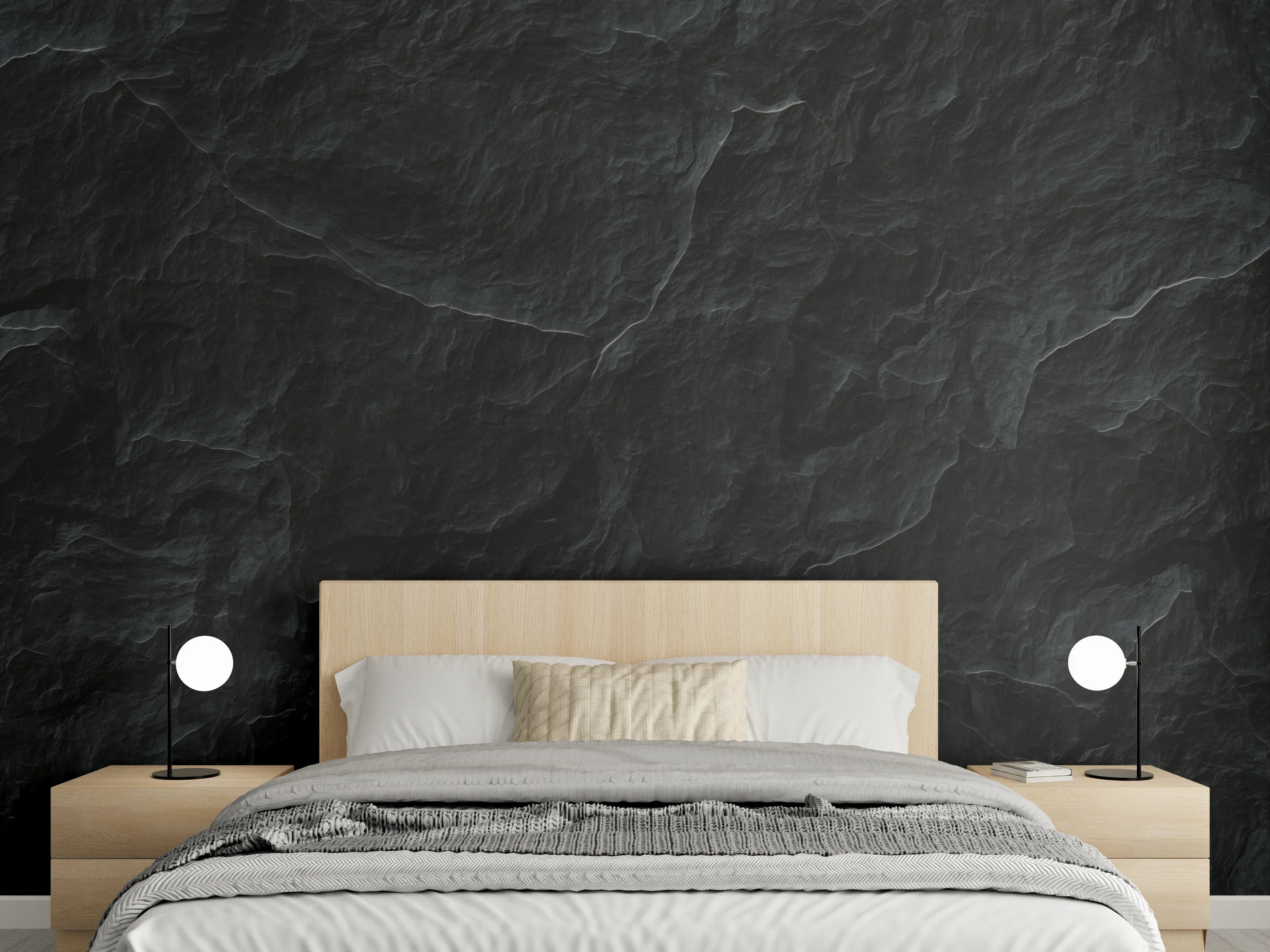 Wandverkleidung Schlafzimmer - Dunkles, Texturreiches Bild mit hoher Detailtiefe