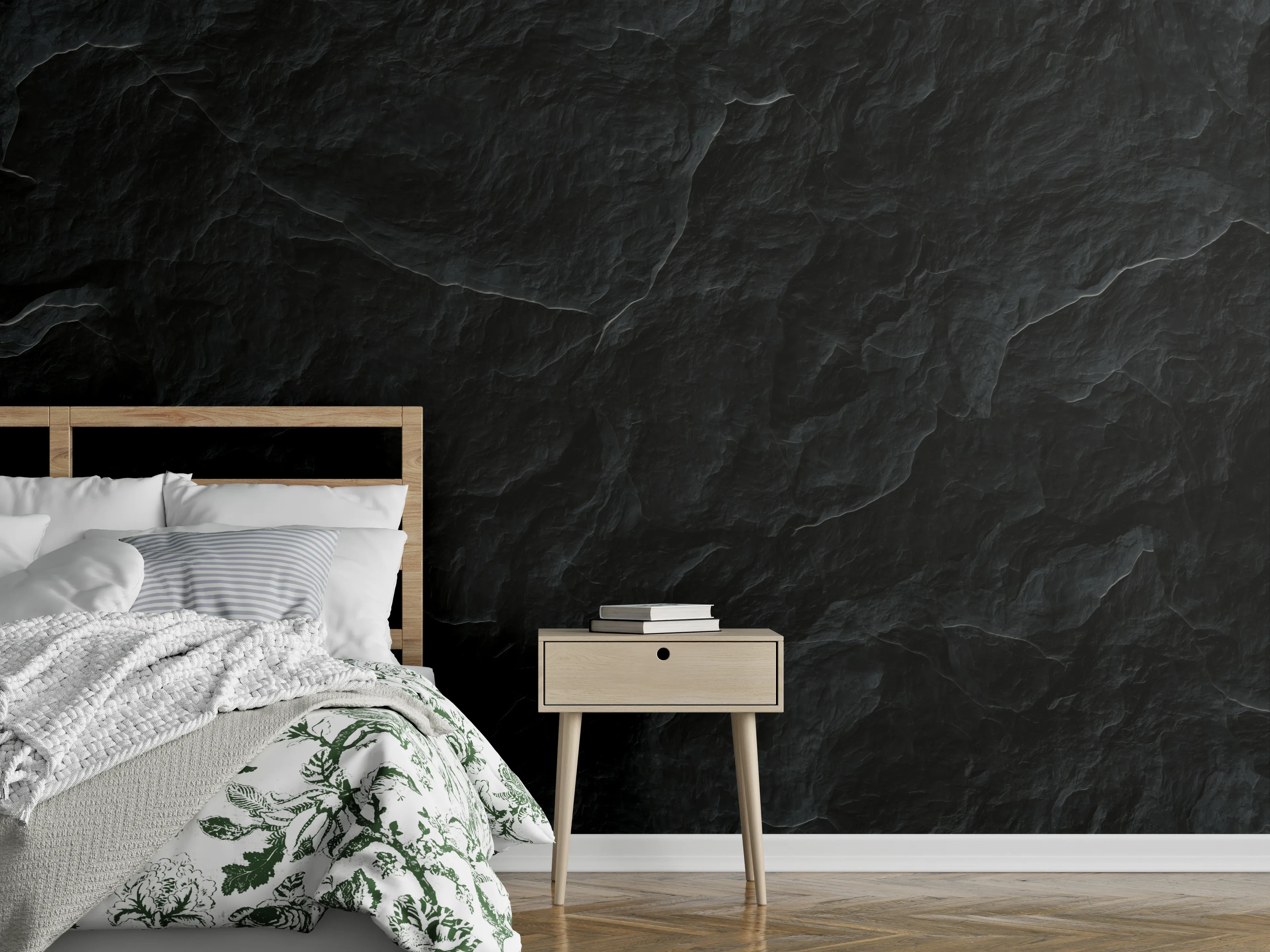 Wandverkleidung Schlafzimmer - Dunkles, Texturreiches Bild mit hoher Detailtiefe