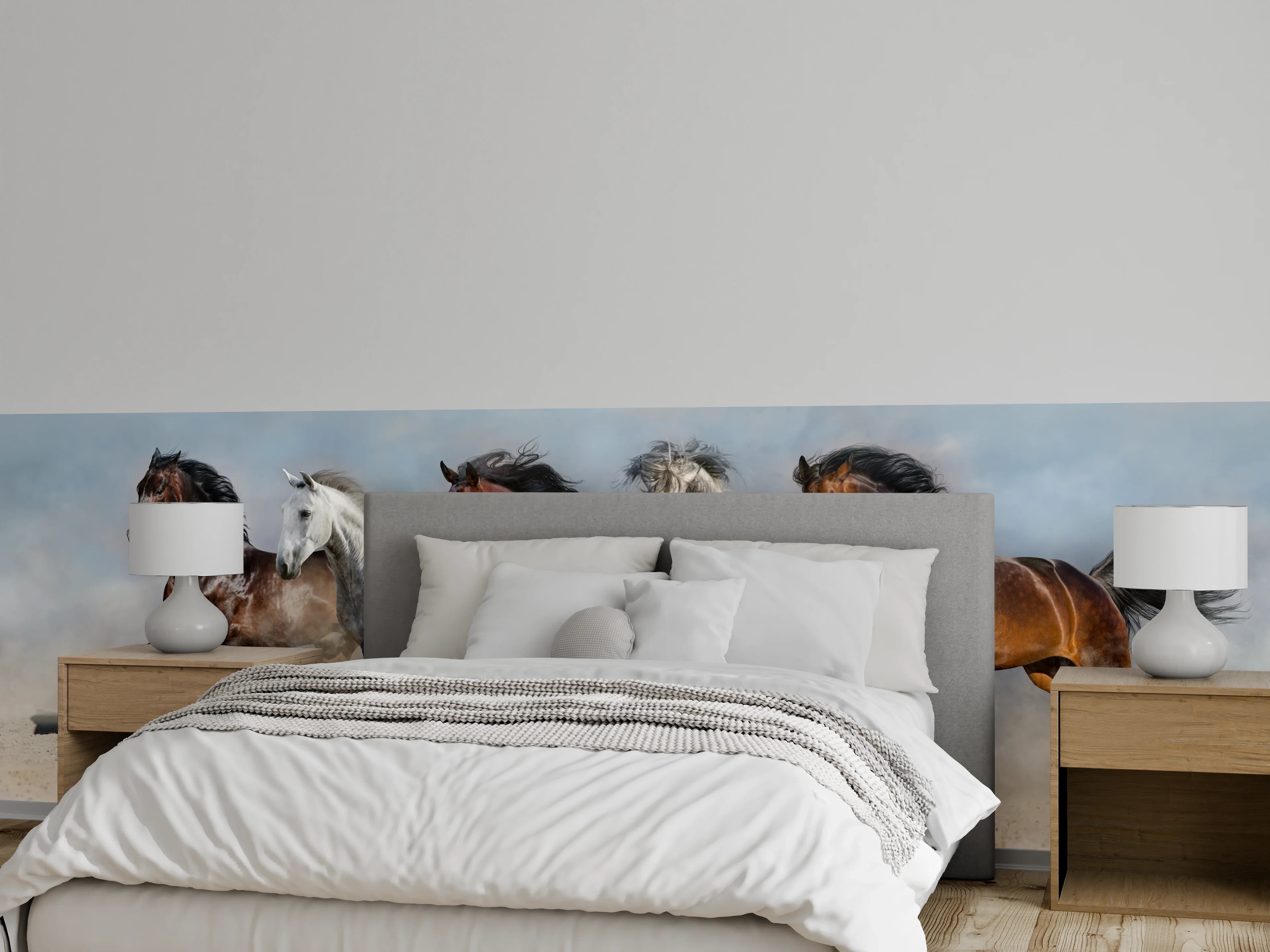 Wandverkleidung Schlafzimmer - Dynamische Pferde im Sand