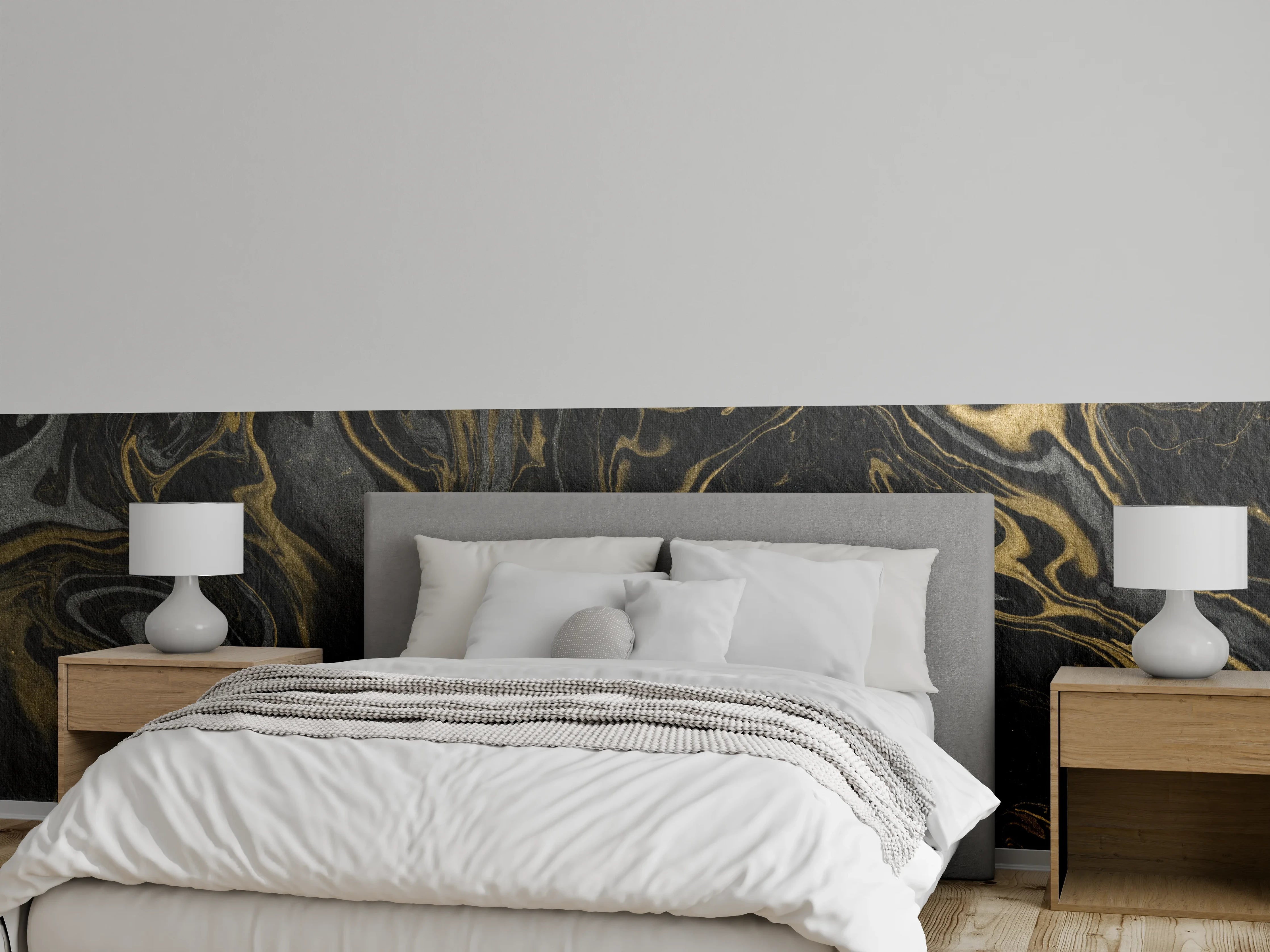 Wandverkleidung Schlafzimmer - Edle Marmoroptik Schwarz-Gold