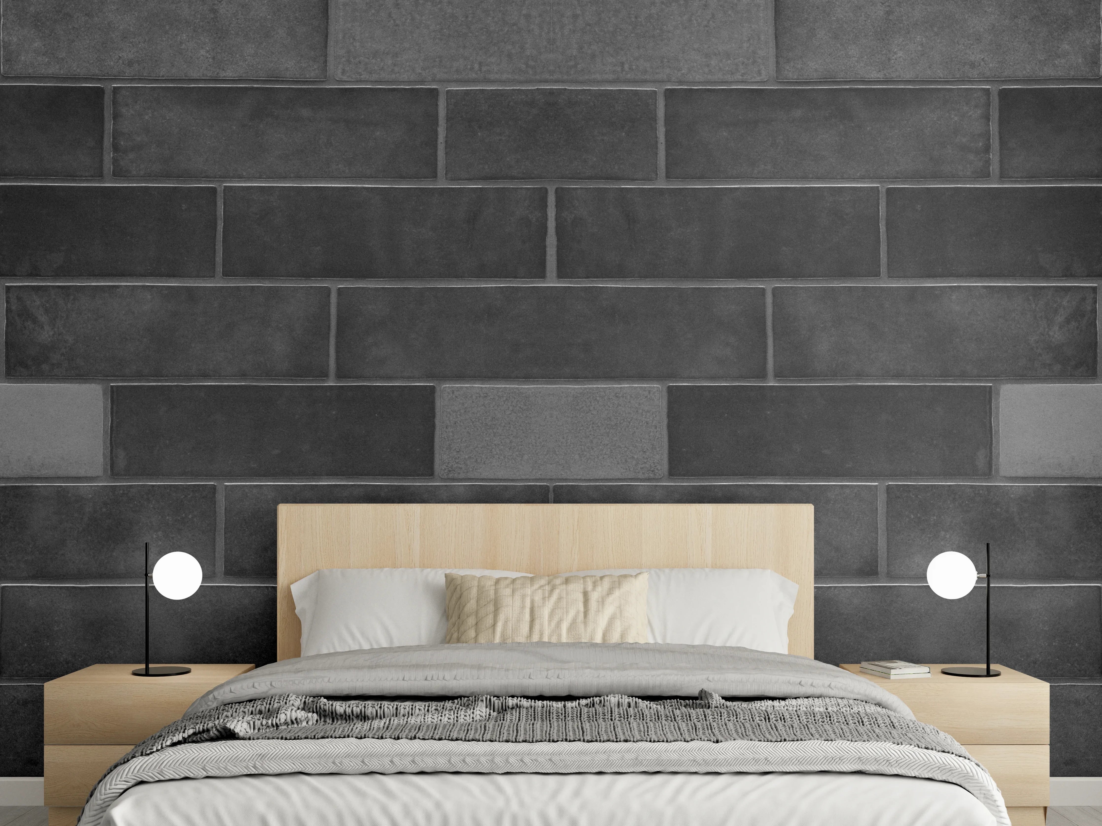 Wandverkleidung Schlafzimmer - Edle Schwarze Ziegel