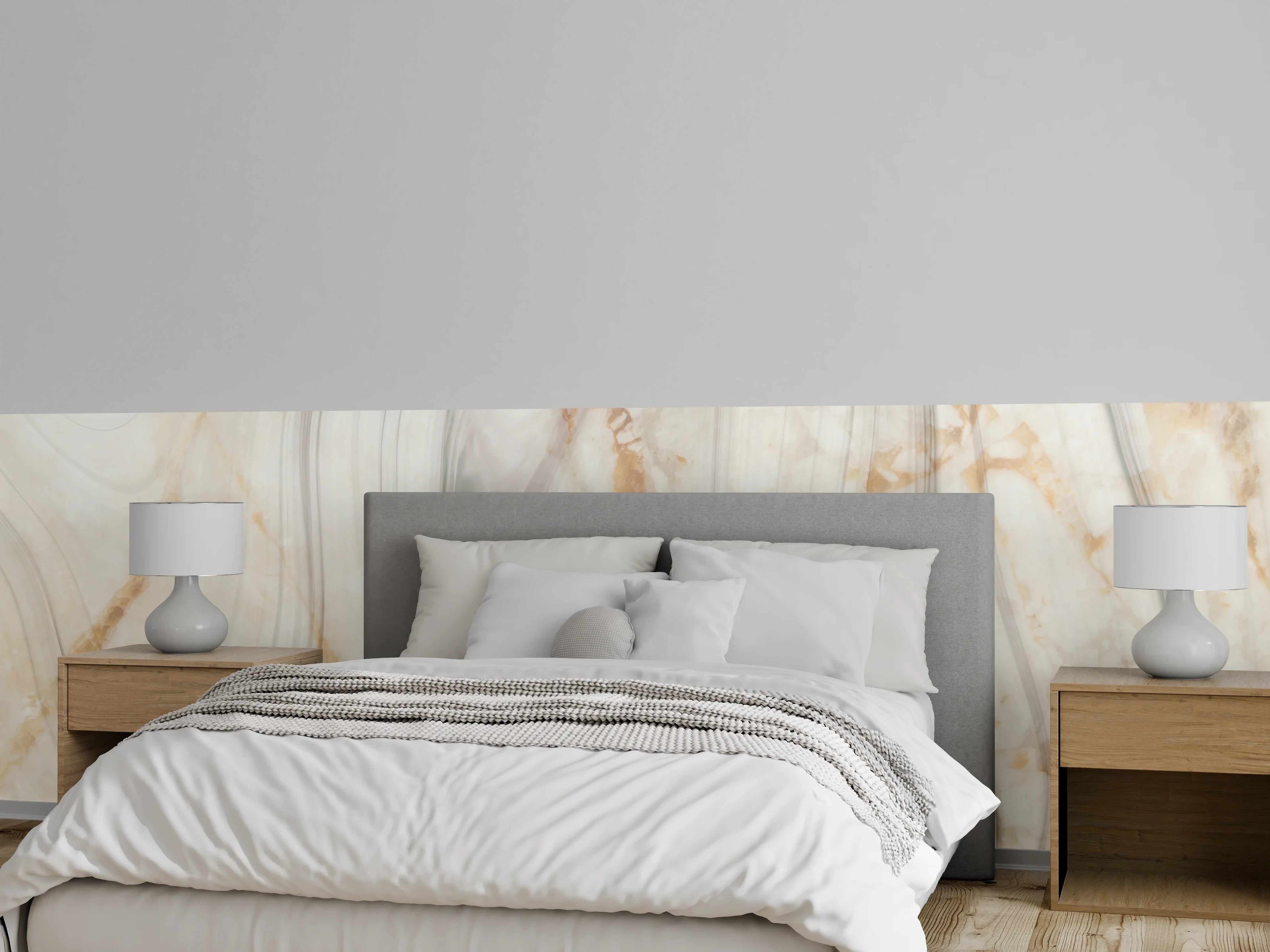 Wandverkleidung Schlafzimmer - Edle bräunliche Marmorierung