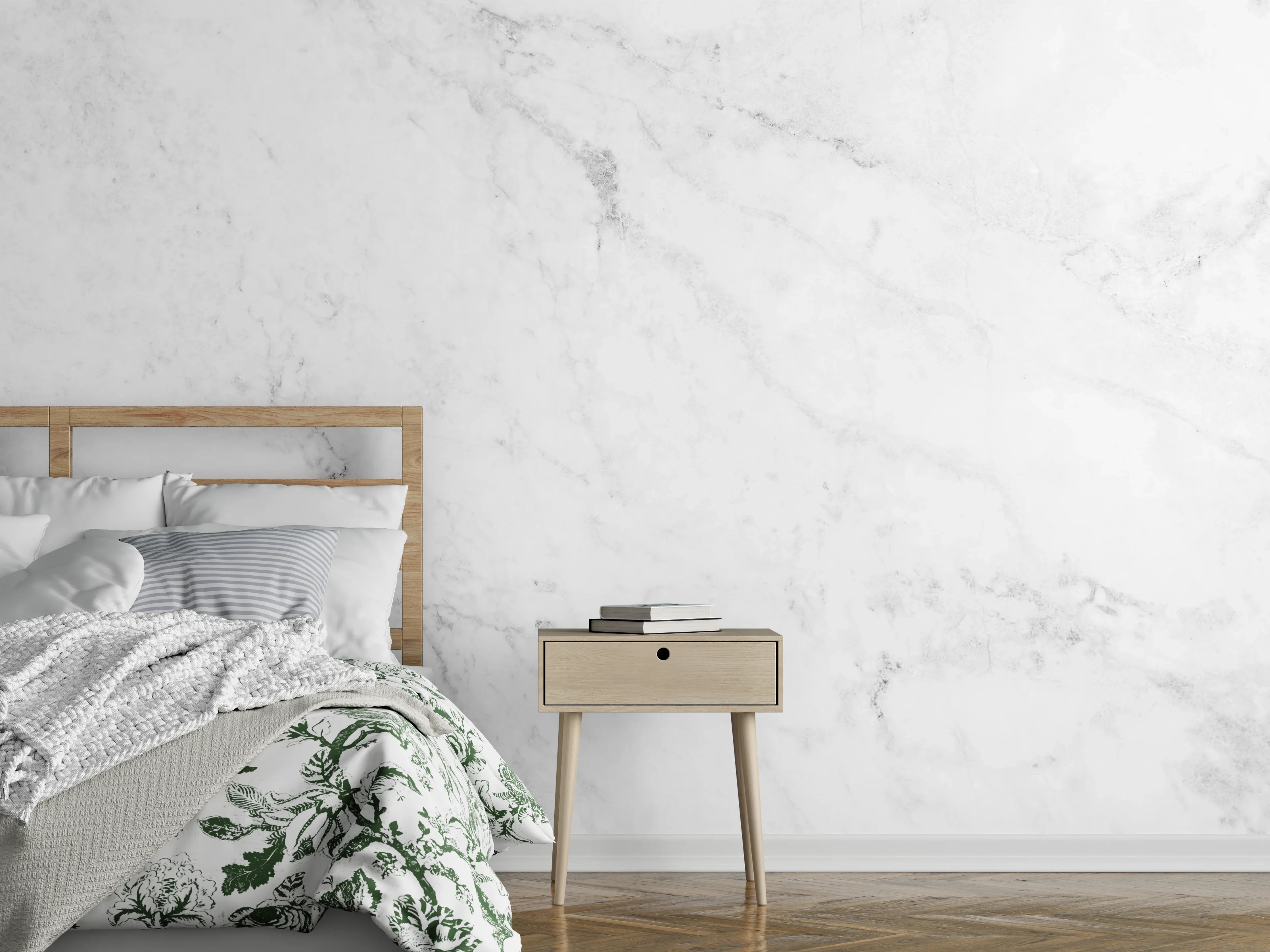 Wandverkleidung Schlafzimmer - Edler Weiß-Marmor-Effekt