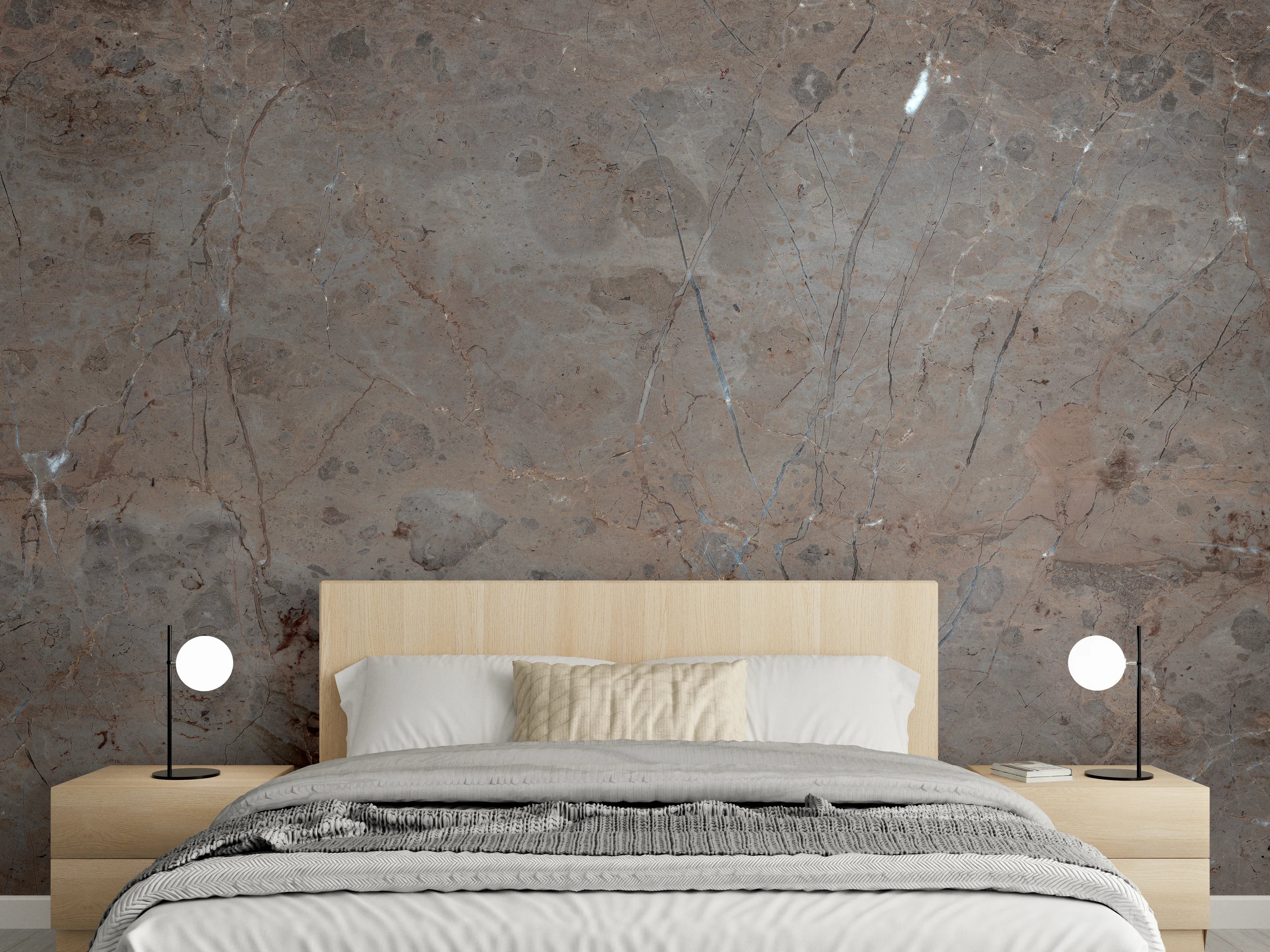 Wandverkleidung Schlafzimmer - Edler brauner Marmor mit Maserung