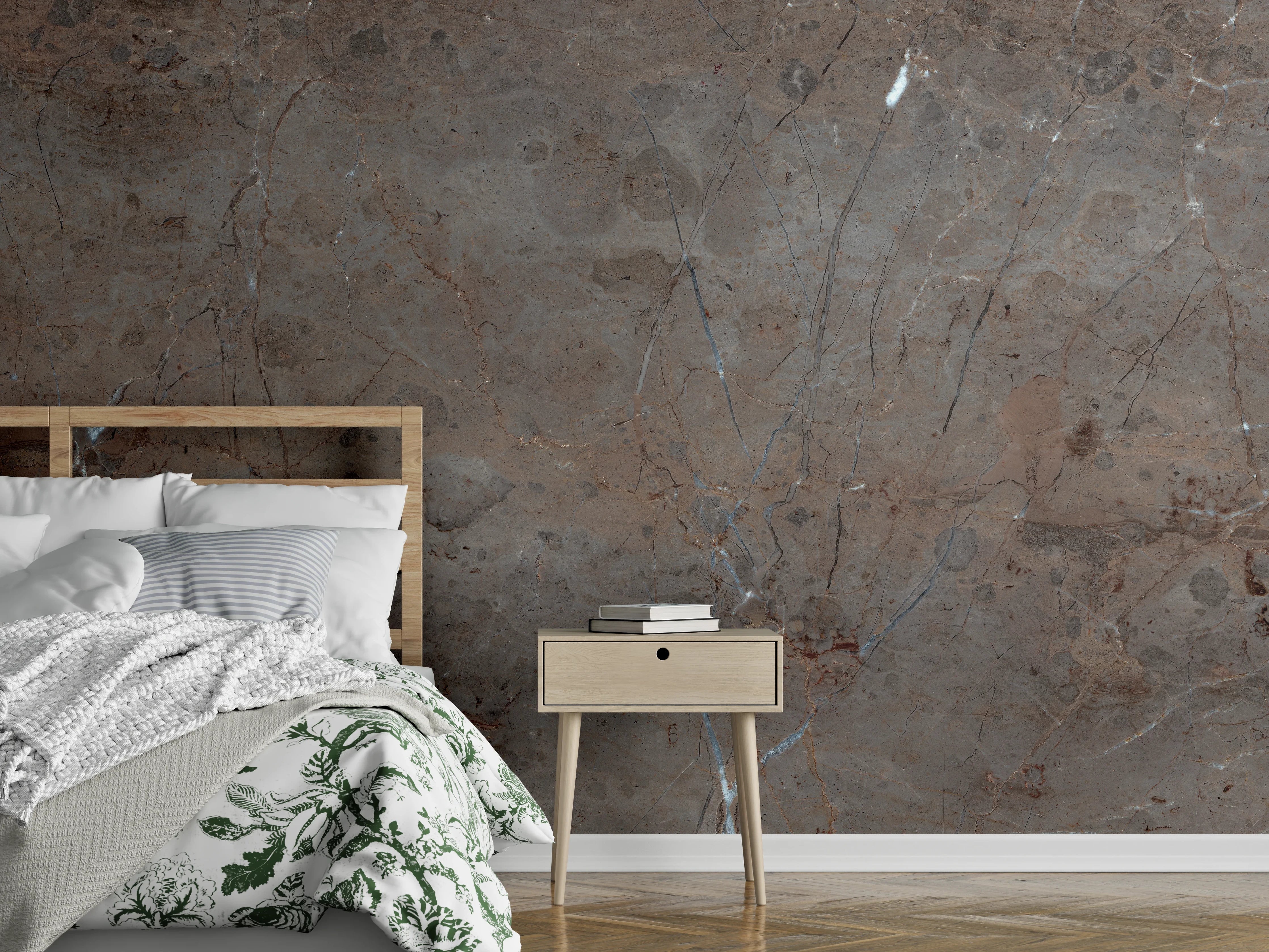 Wandverkleidung Schlafzimmer - Edler brauner Marmor mit Maserung