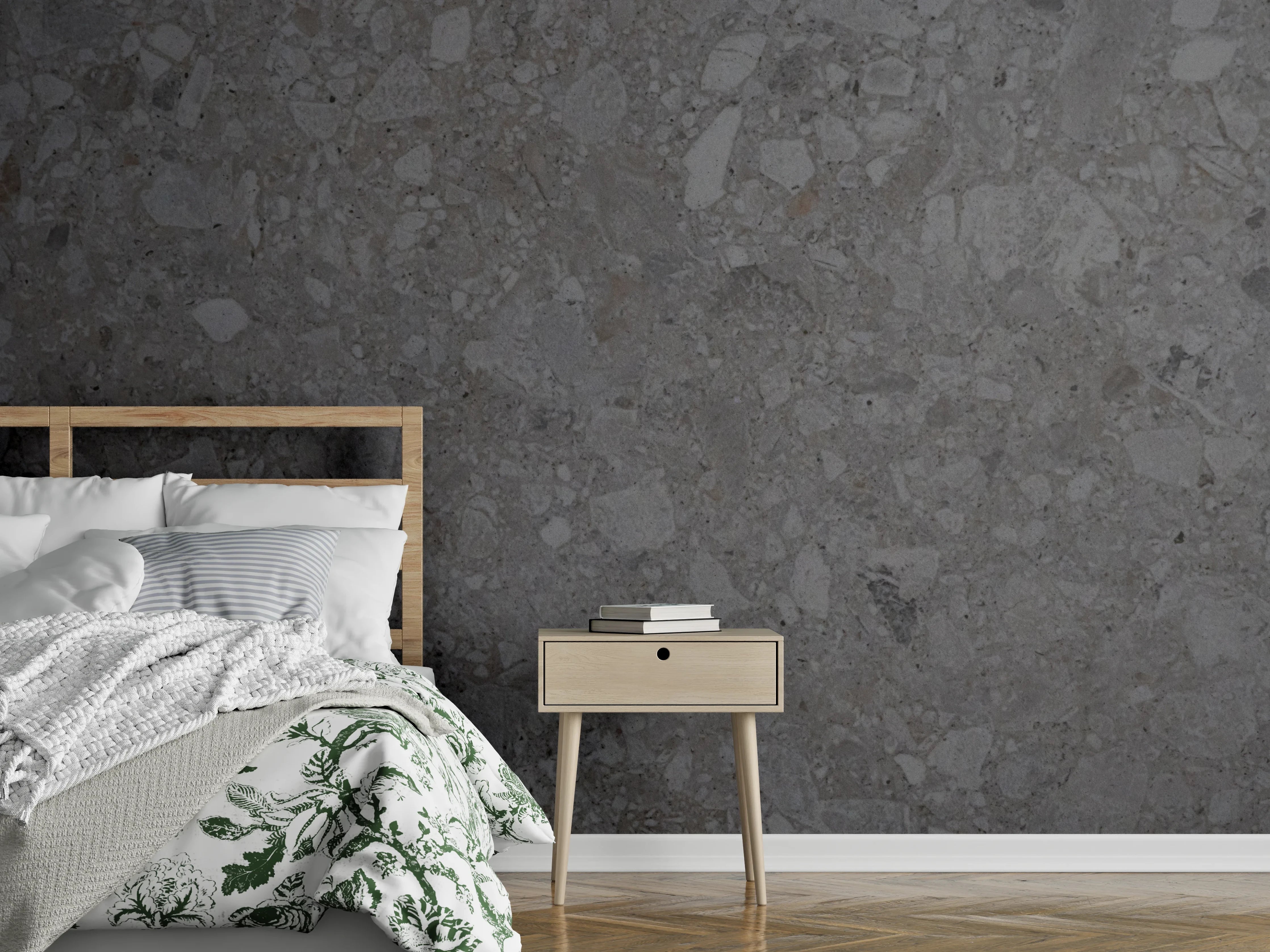 Wandverkleidung Schlafzimmer - Edler grauer Kalkstein-Look