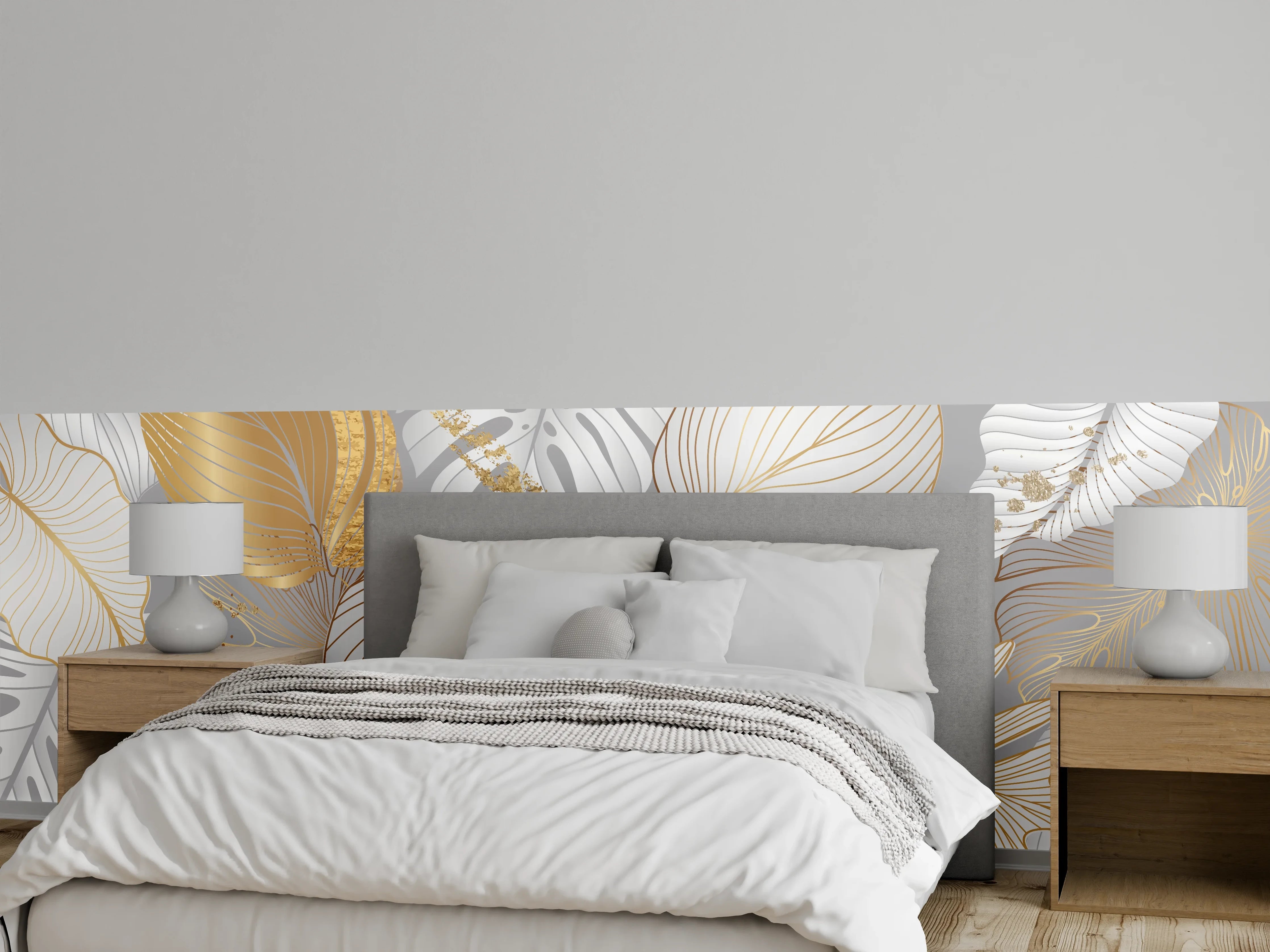 Wandverkleidung Schlafzimmer - Edles Gold-Blatt-Design