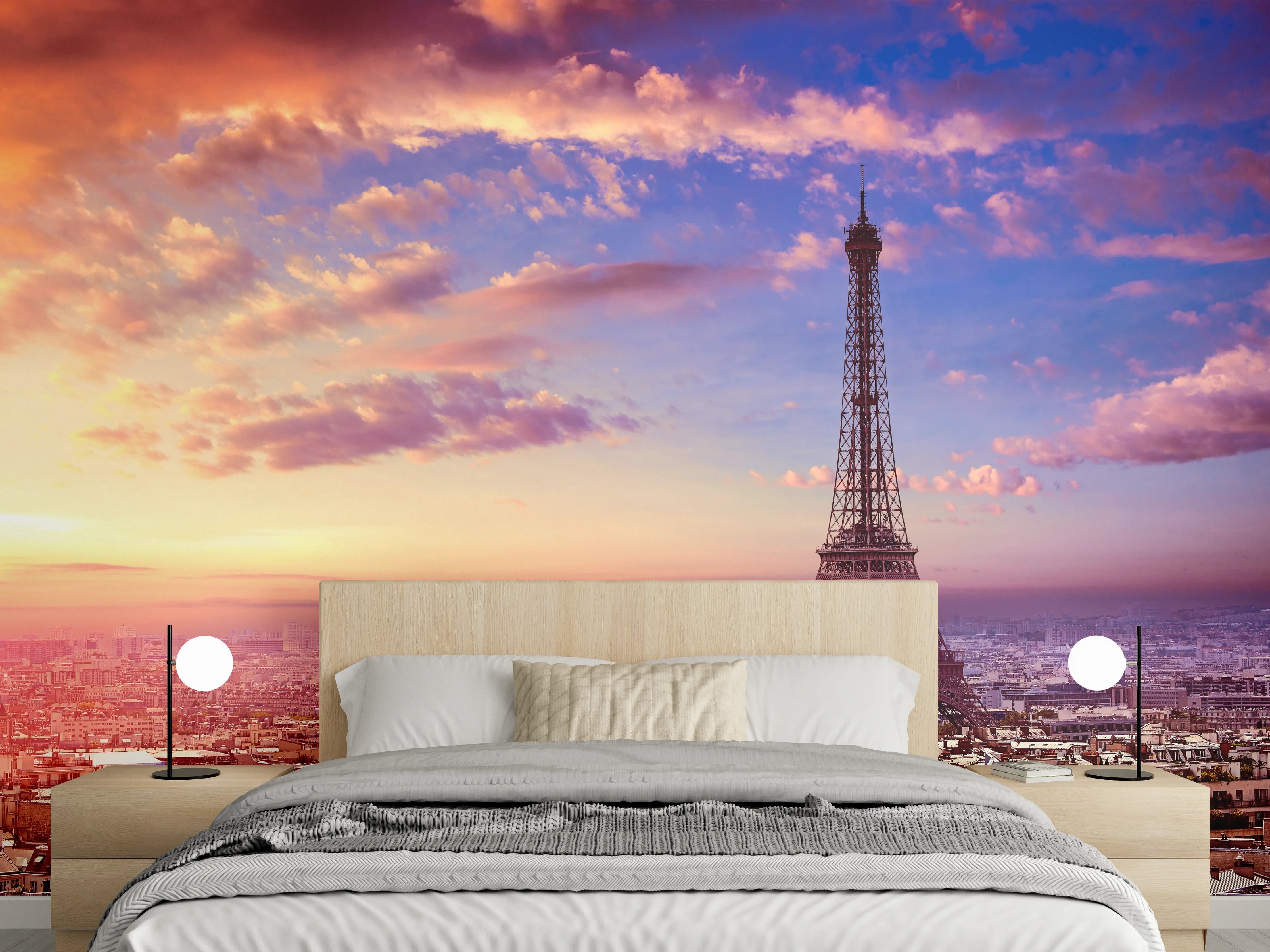 Wandverkleidung Schlafzimmer - Eiffelturm Paris im Sonnenuntergang