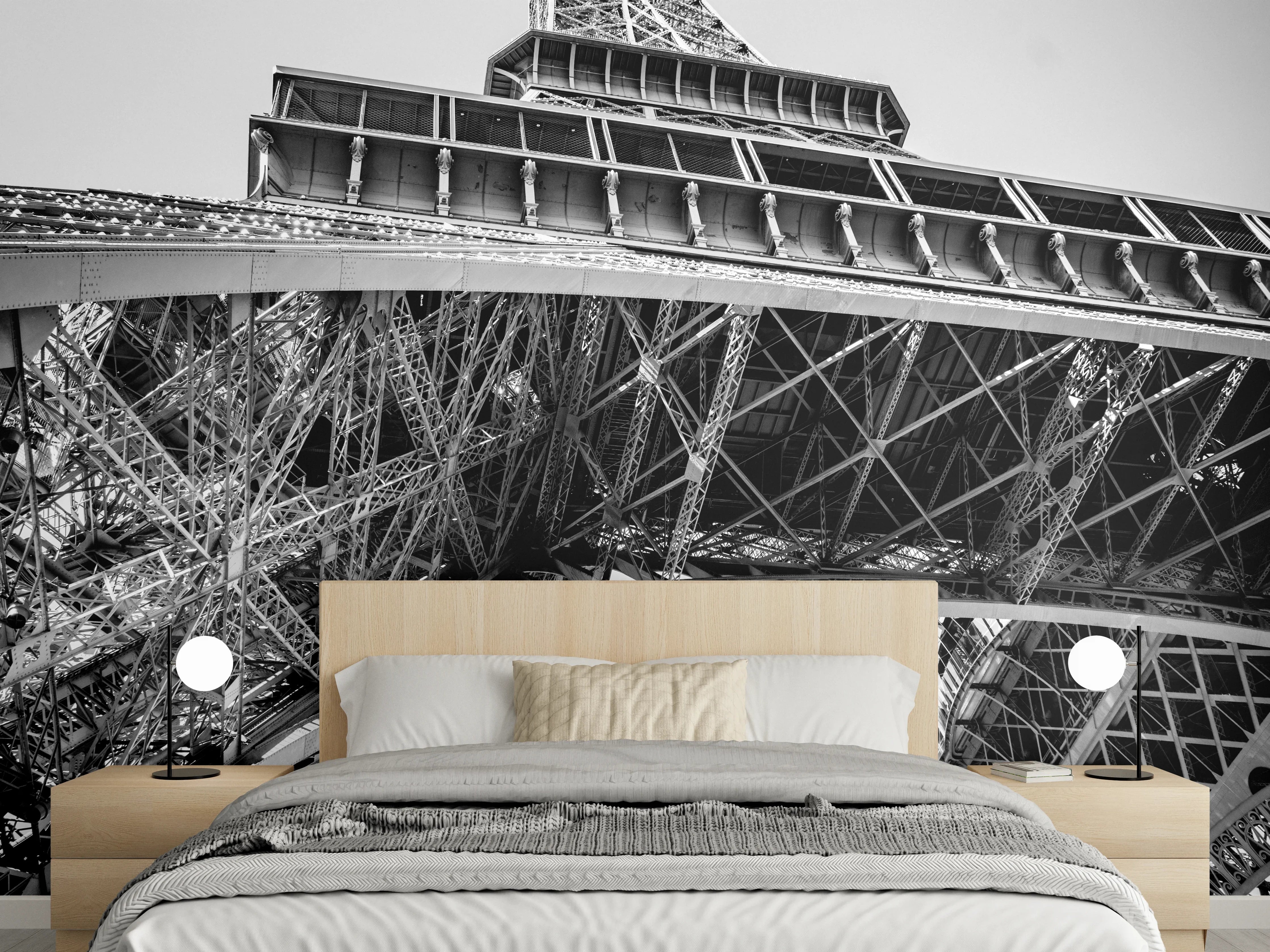 Wandverkleidung Schlafzimmer - Eiffelturm Schwarz-Weiß Architektur Motiv