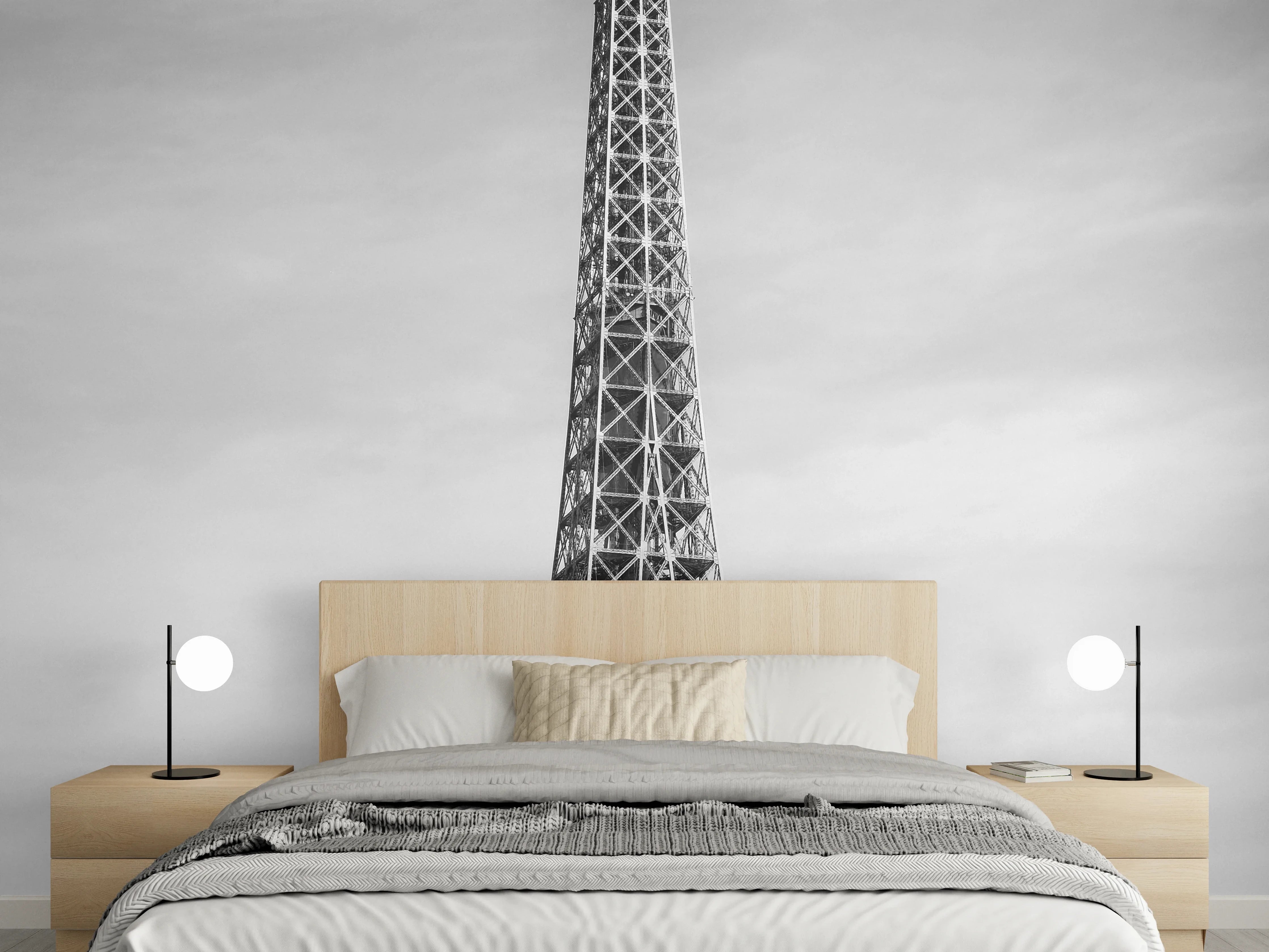Wandverkleidung Schlafzimmer - Eiffelturm Schwarz-Weiß Fotografie Paris