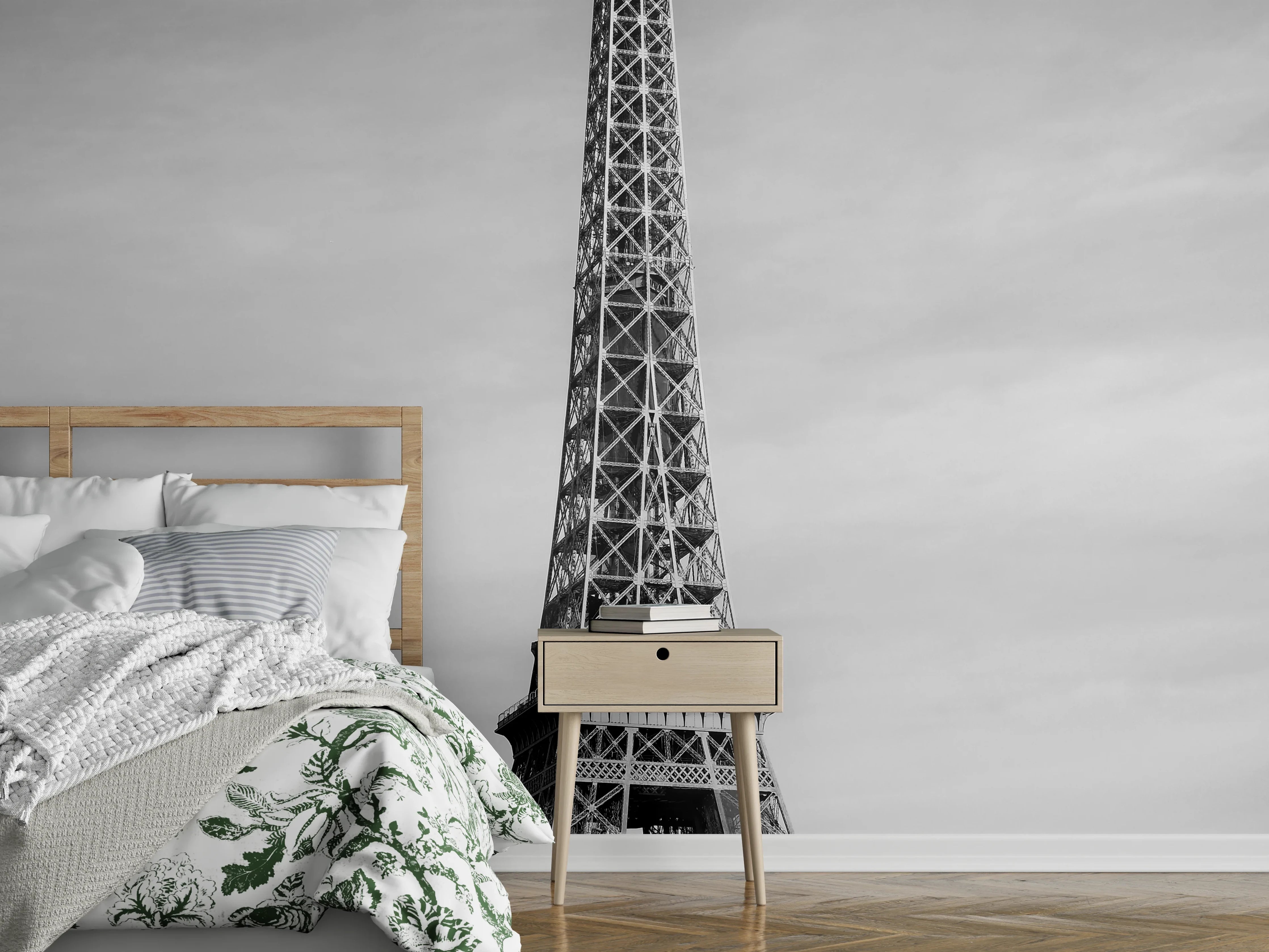 Wandverkleidung Schlafzimmer - Eiffelturm Schwarz-Weiß Fotografie Paris