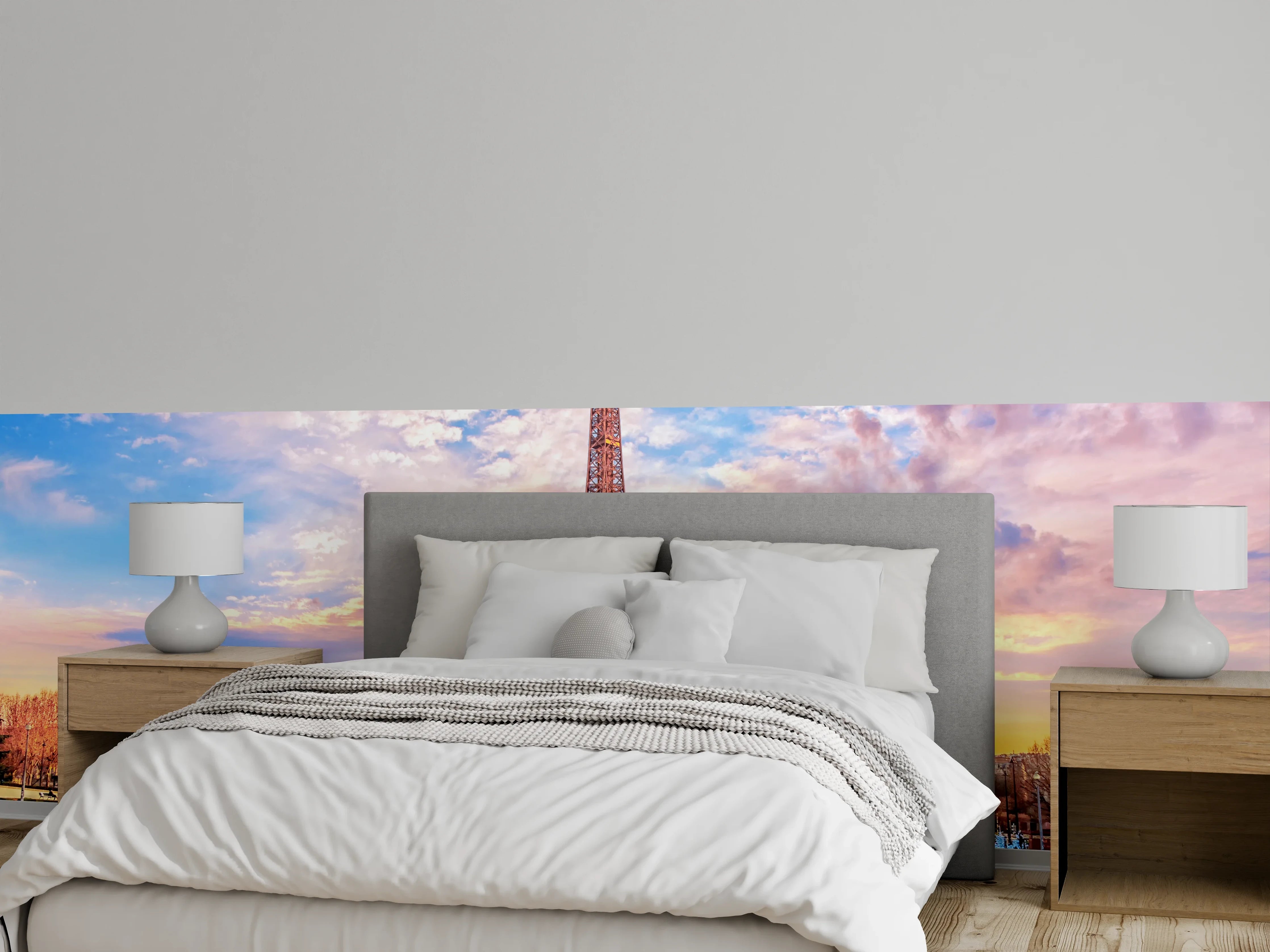 Wandverkleidung Schlafzimmer - Eiffelturm bei Sonnenuntergang Panorama