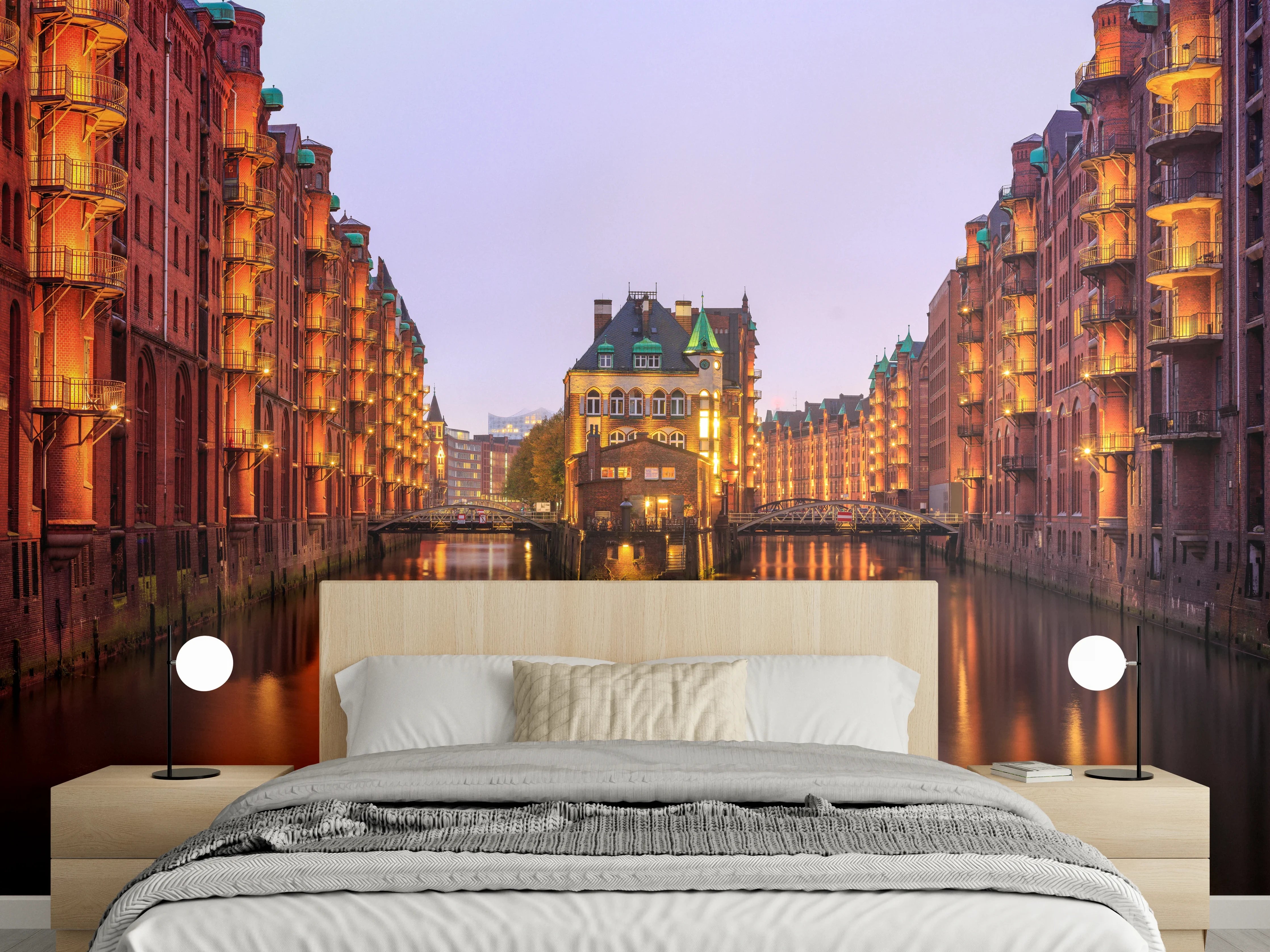 Wandverkleidung Schlafzimmer - Elbe Hamburg im Nacht