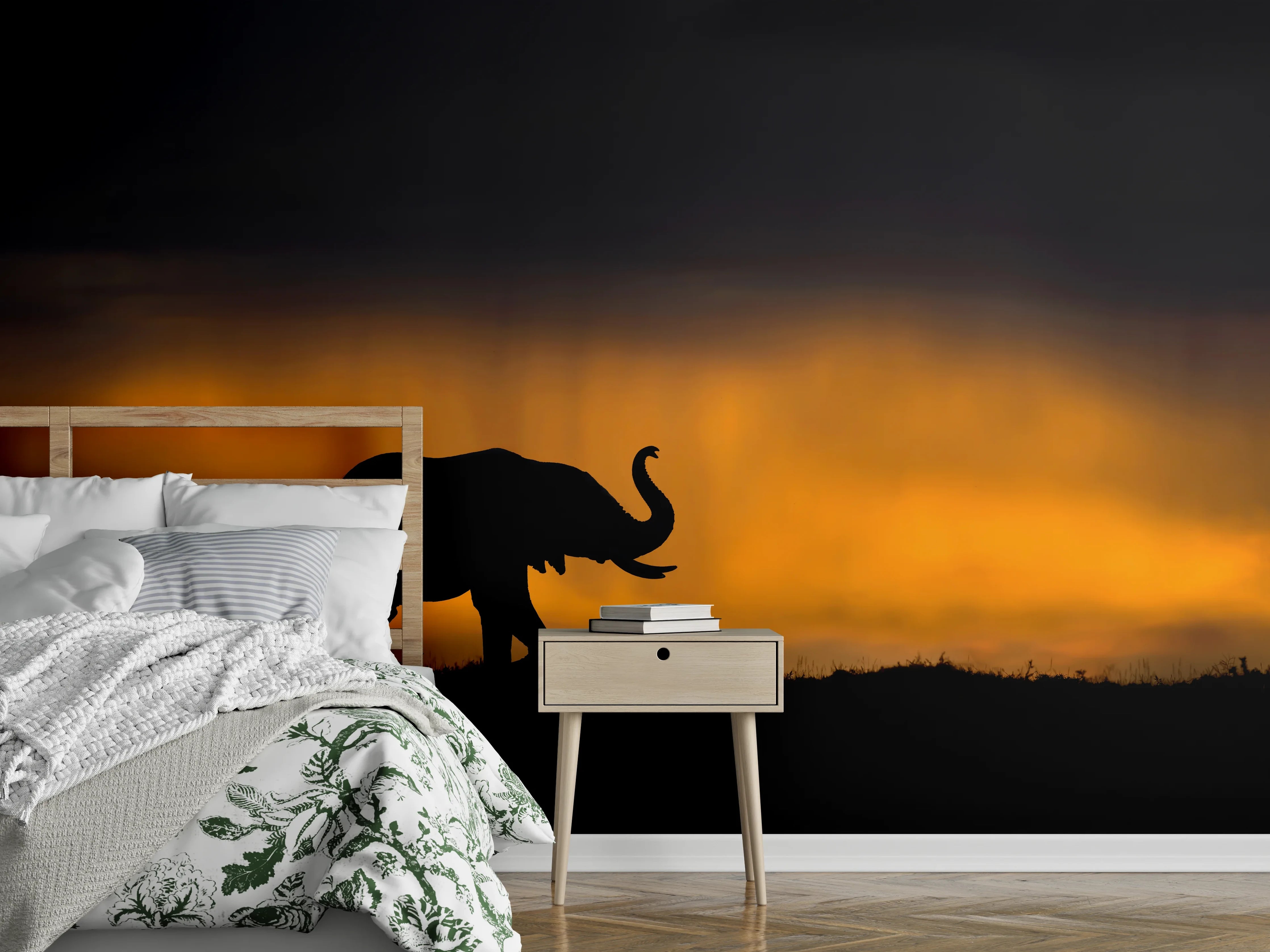Wandverkleidung Schlafzimmer - Elefant im Sturm