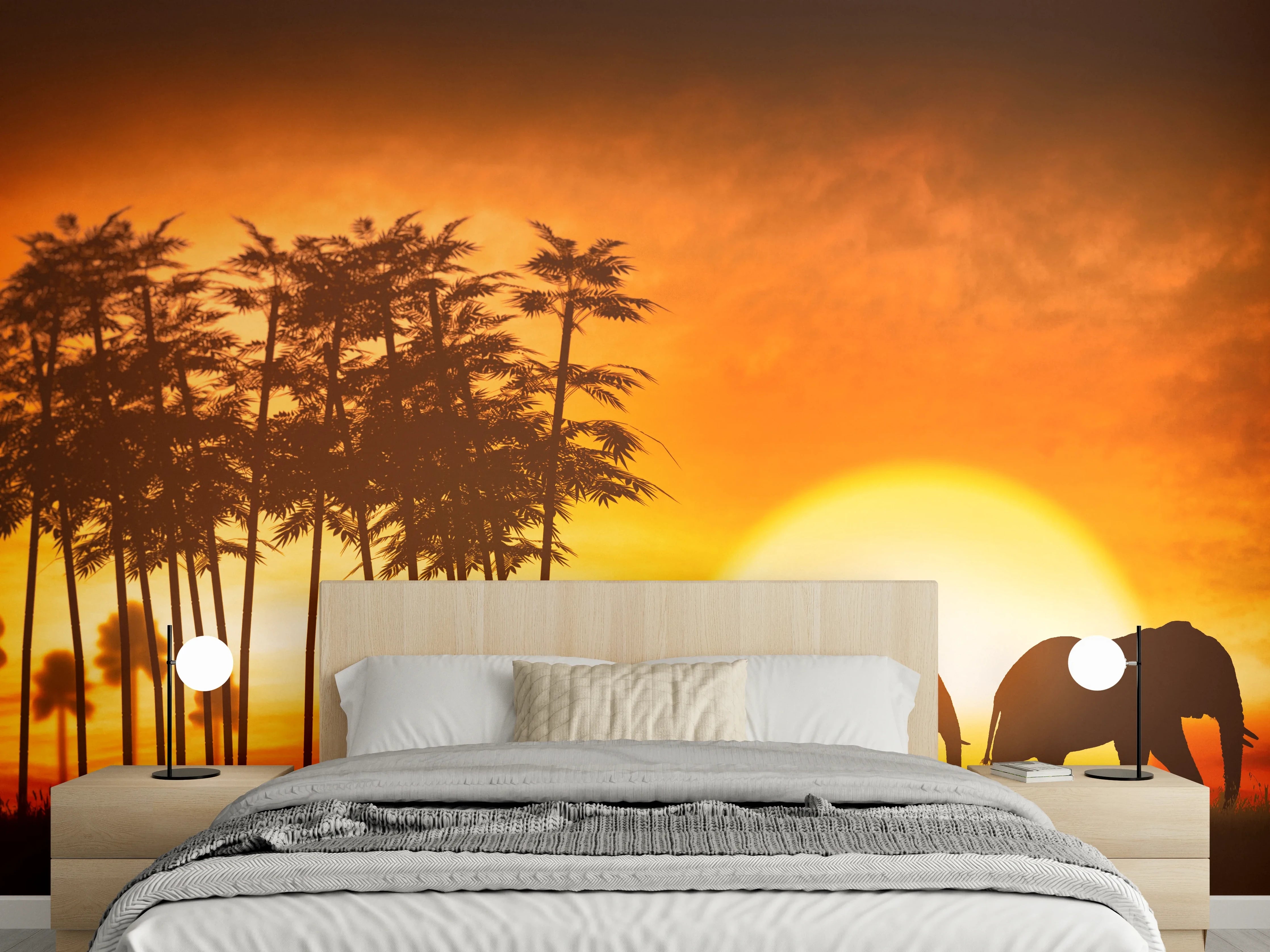 Wandverkleidung Schlafzimmer - Elefantenfamilie