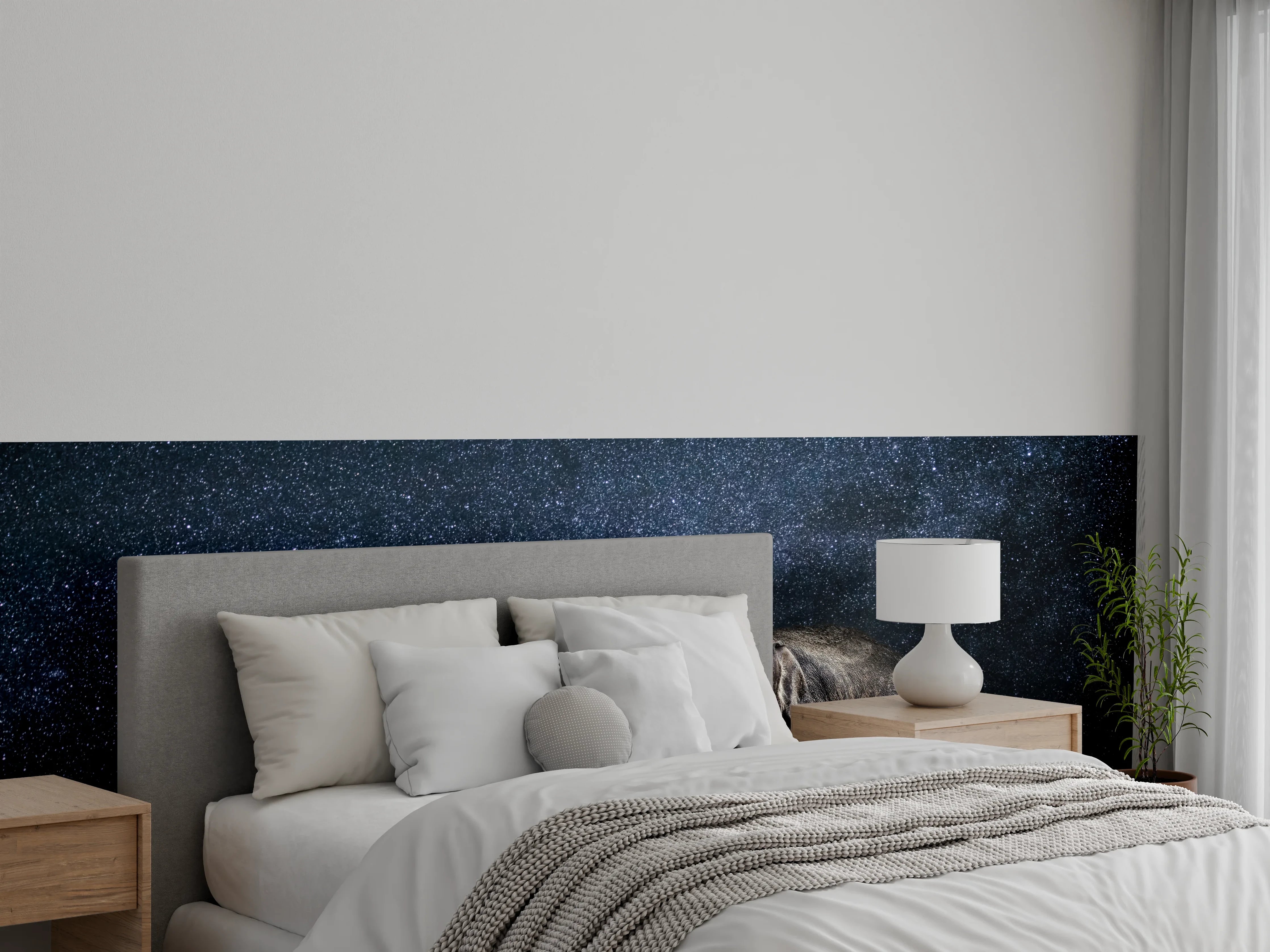 Wandverkleidung Schlafzimmer - Elefantenfamilie zwischen den Sternen