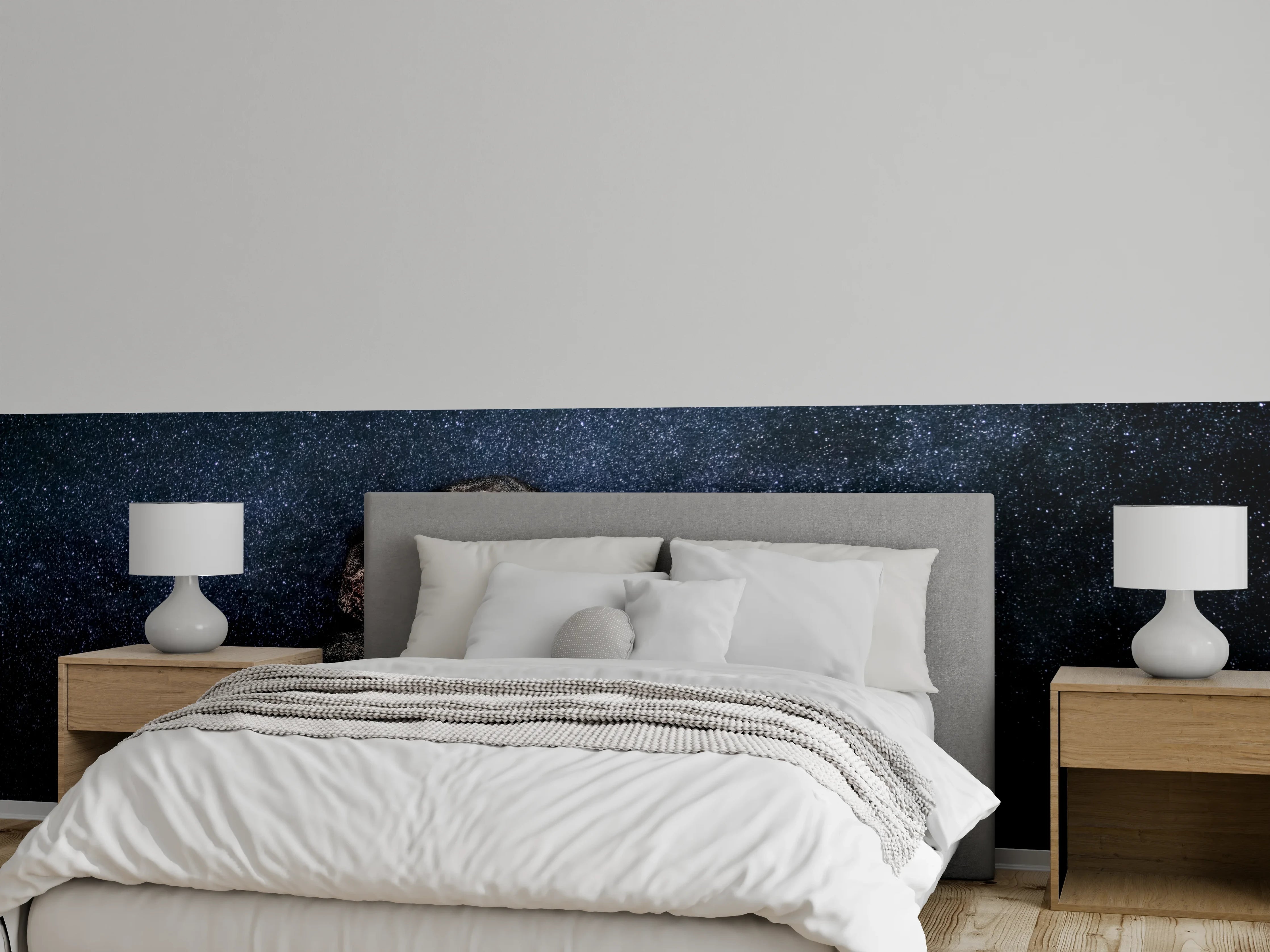 Wandverkleidung Schlafzimmer - Elefantenfamilie zwischen den Sternen