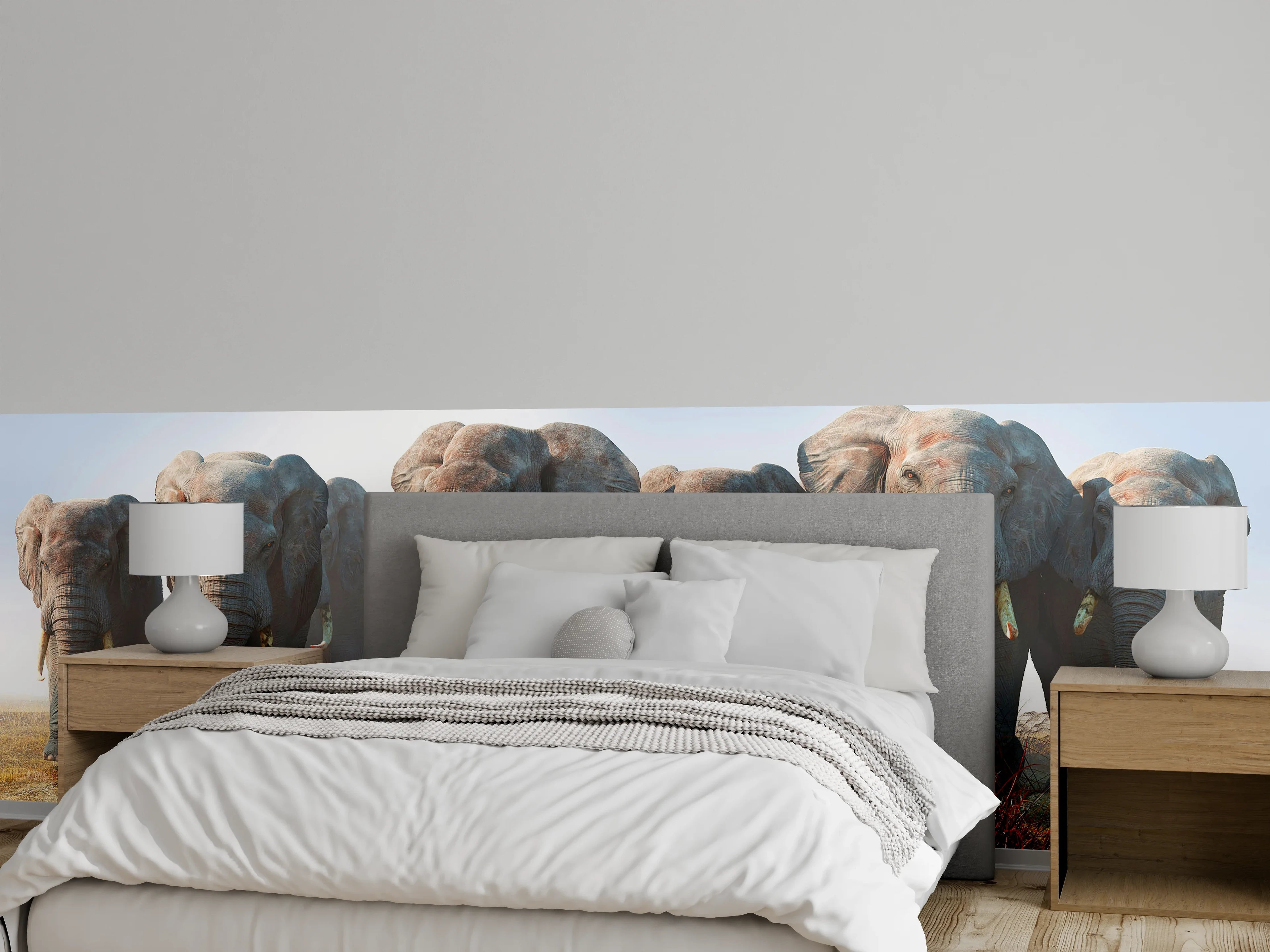 Wandverkleidung Schlafzimmer - Elefantenherde in der Wüste