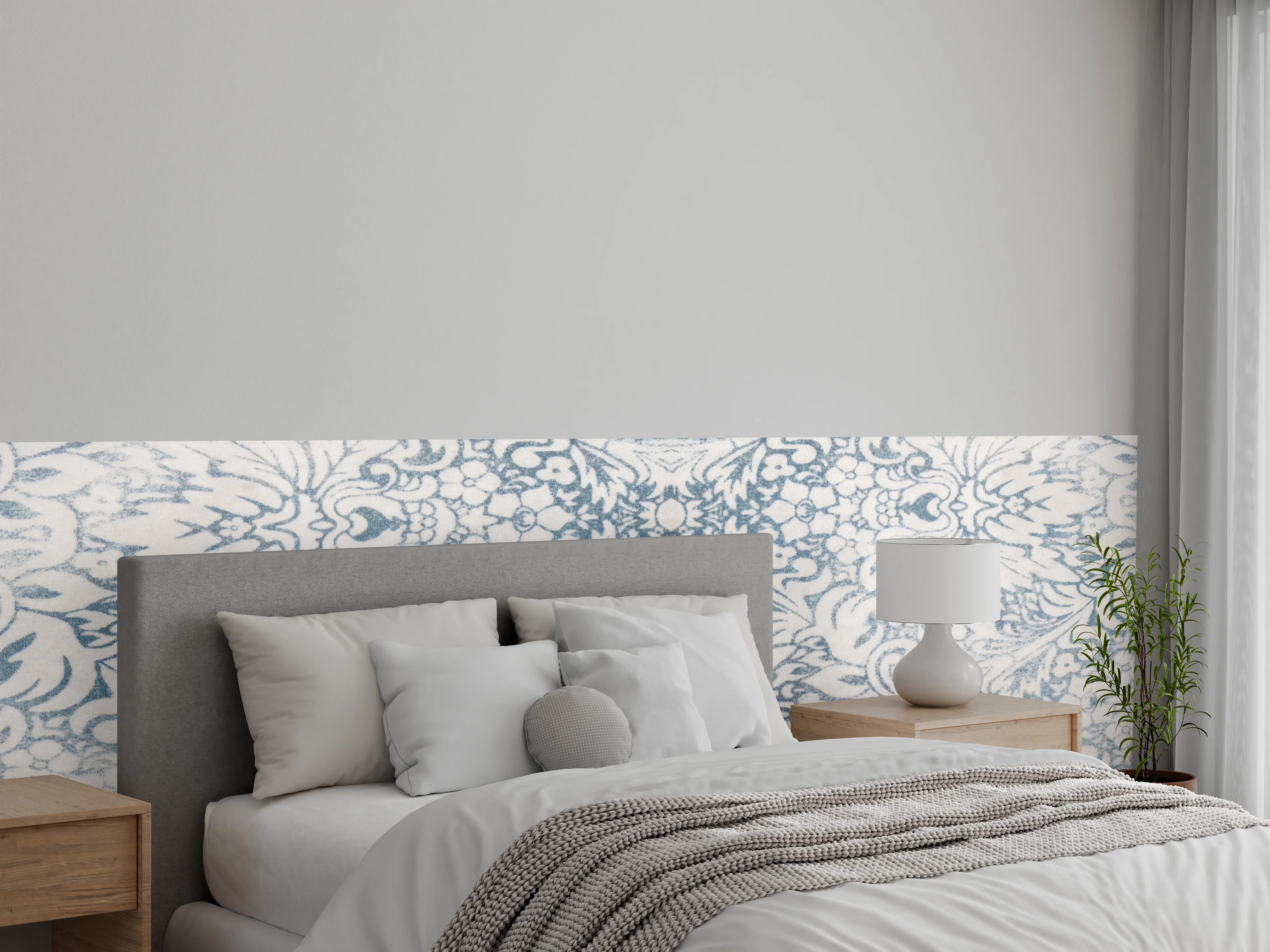 Wandverkleidung Schlafzimmer - Elegant floral pattern in Blau