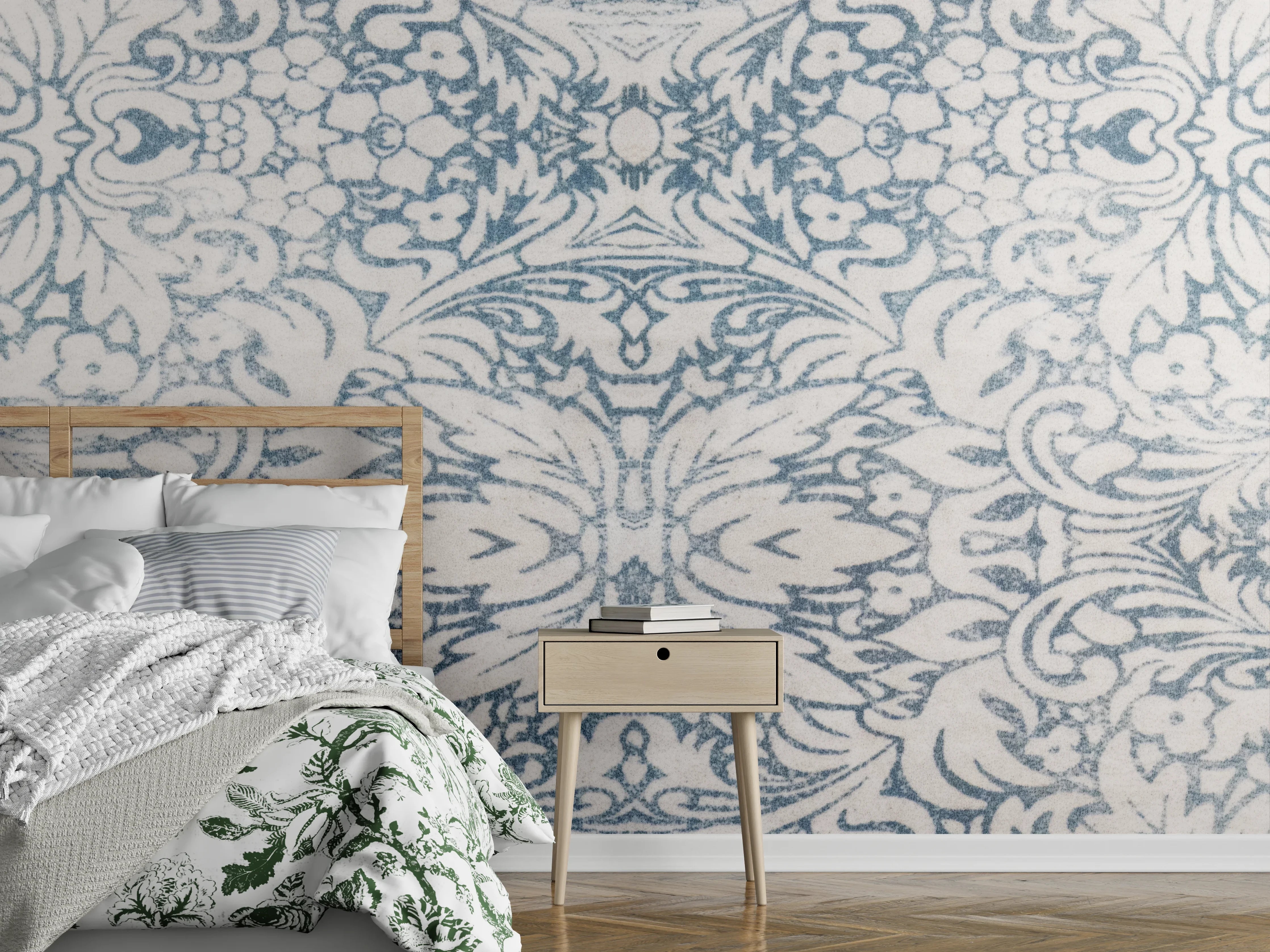 Wandverkleidung Schlafzimmer - Elegant floral pattern in Blau