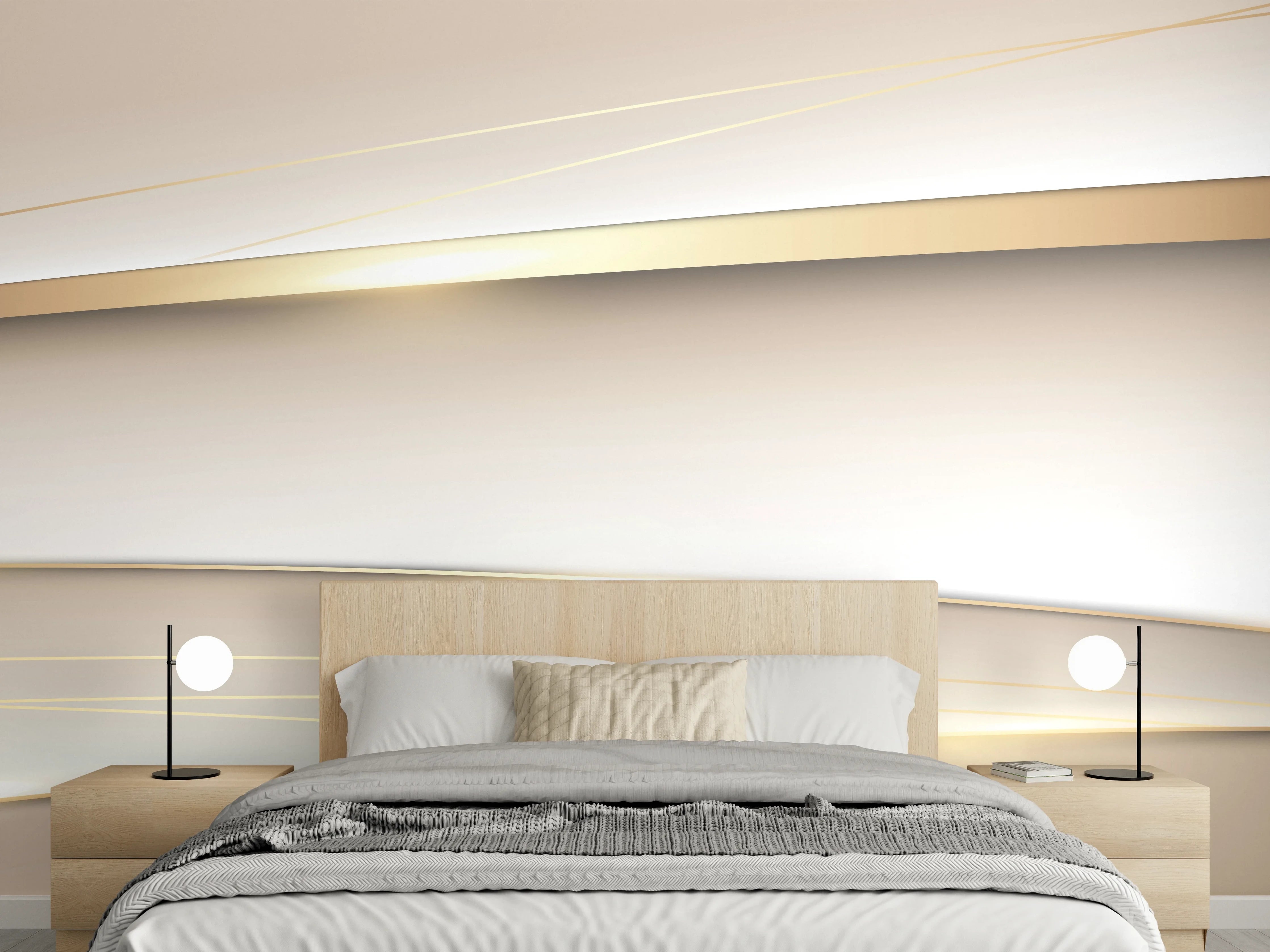 Wandverkleidung Schlafzimmer - Elegante Abstrakte Goldweiß Design