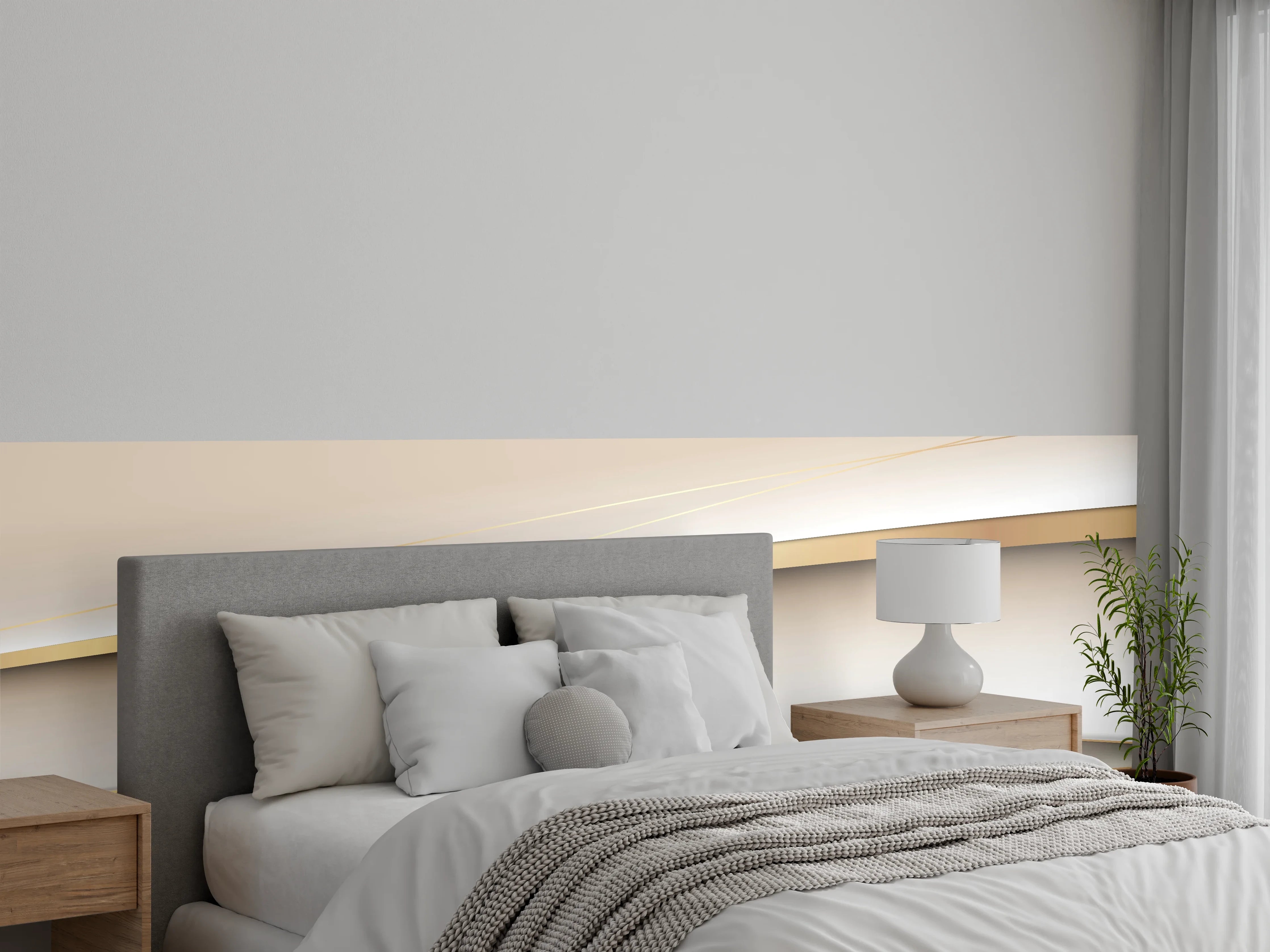 Wandverkleidung Schlafzimmer - Elegante Abstrakte Goldweiß Design